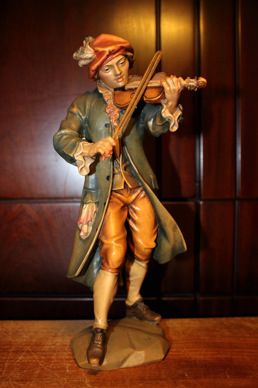 🎶 11″ HAND CARVED WOOD MUSICIAN STATUE | VIOLIN PLAYER FOLK ART DECOR GIFT 🎻