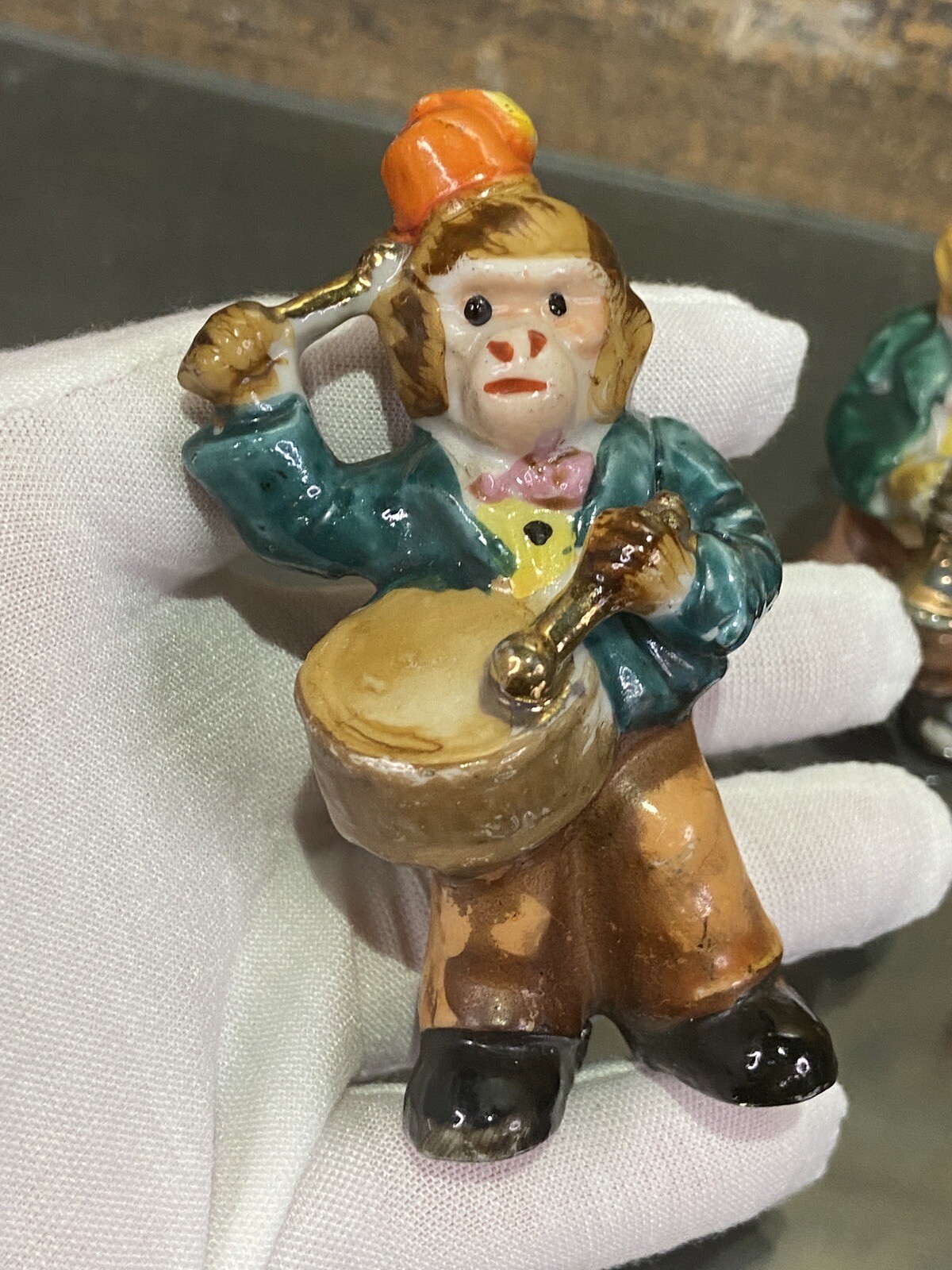 Ceramic Monkeys Playing Instruments Japan Five Total