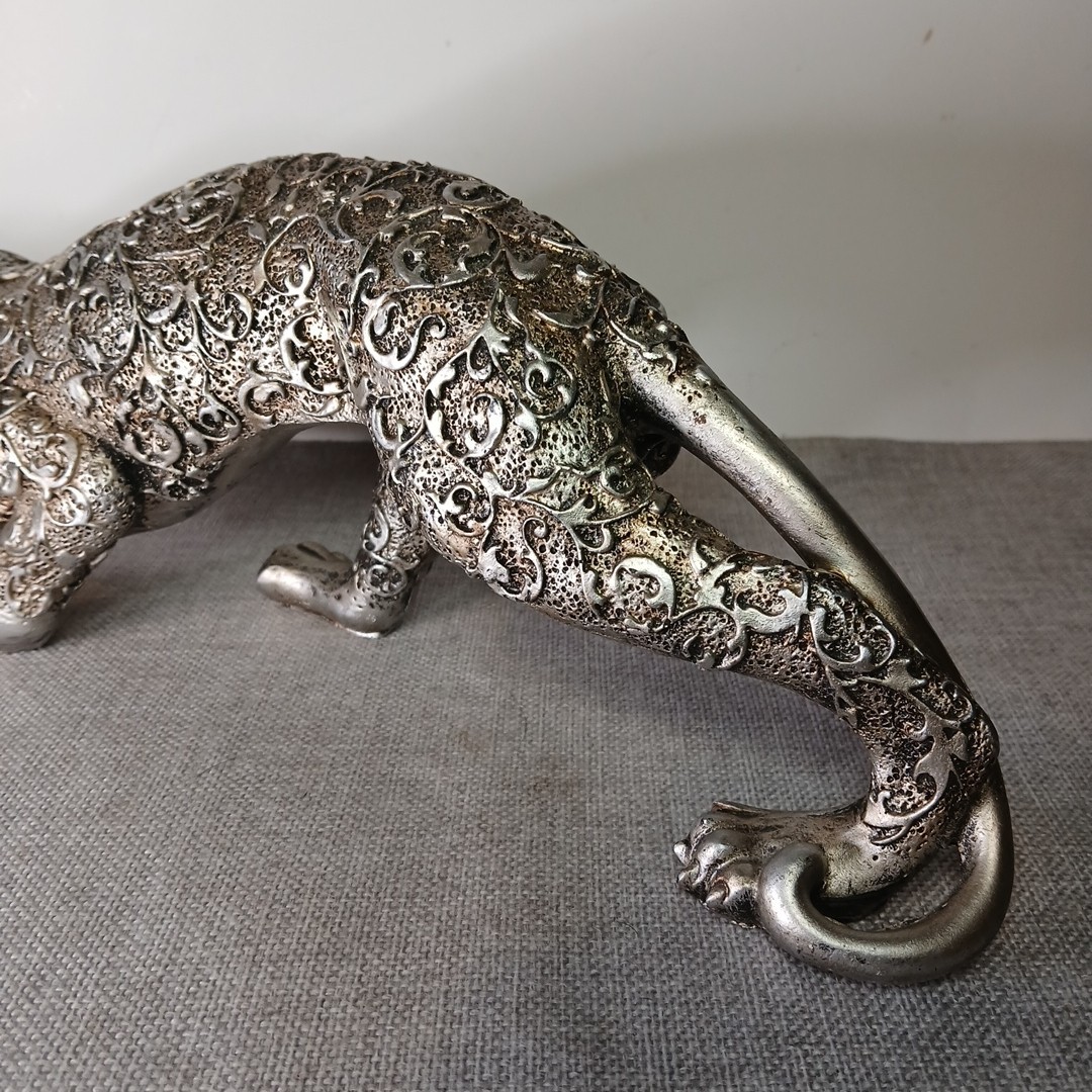 Filigree Design Jaguar Sculpture Figurine 16” Silver Tone