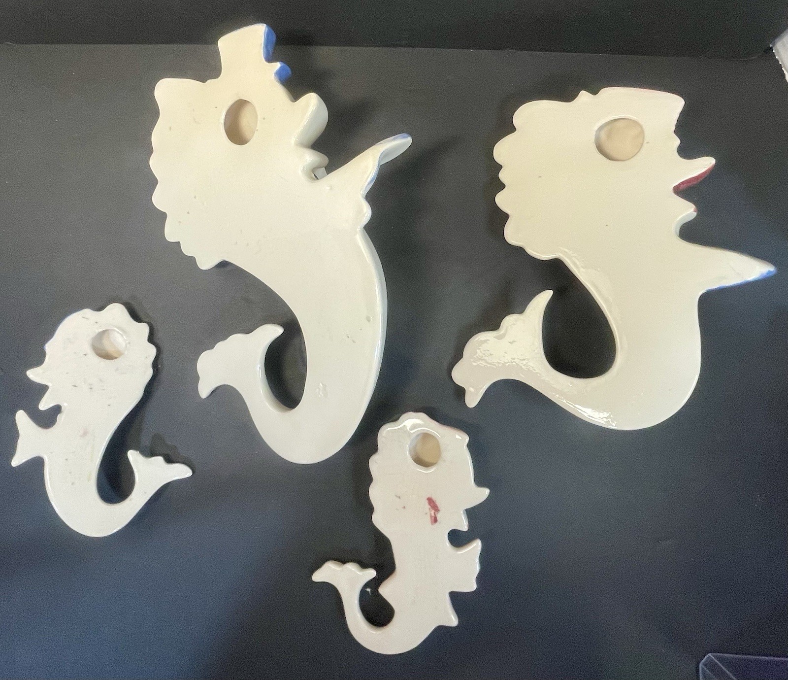 Fish Family Anthropomorphic Kitschy Kitsch 4 Ceramic Wall Plaques Vintage