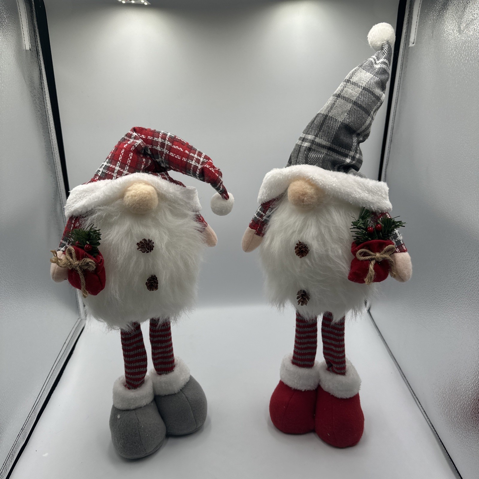 Lot of 2 Lighted Standing Christmas Gnome Large 17″ & 22″ Tall Holiday Decor