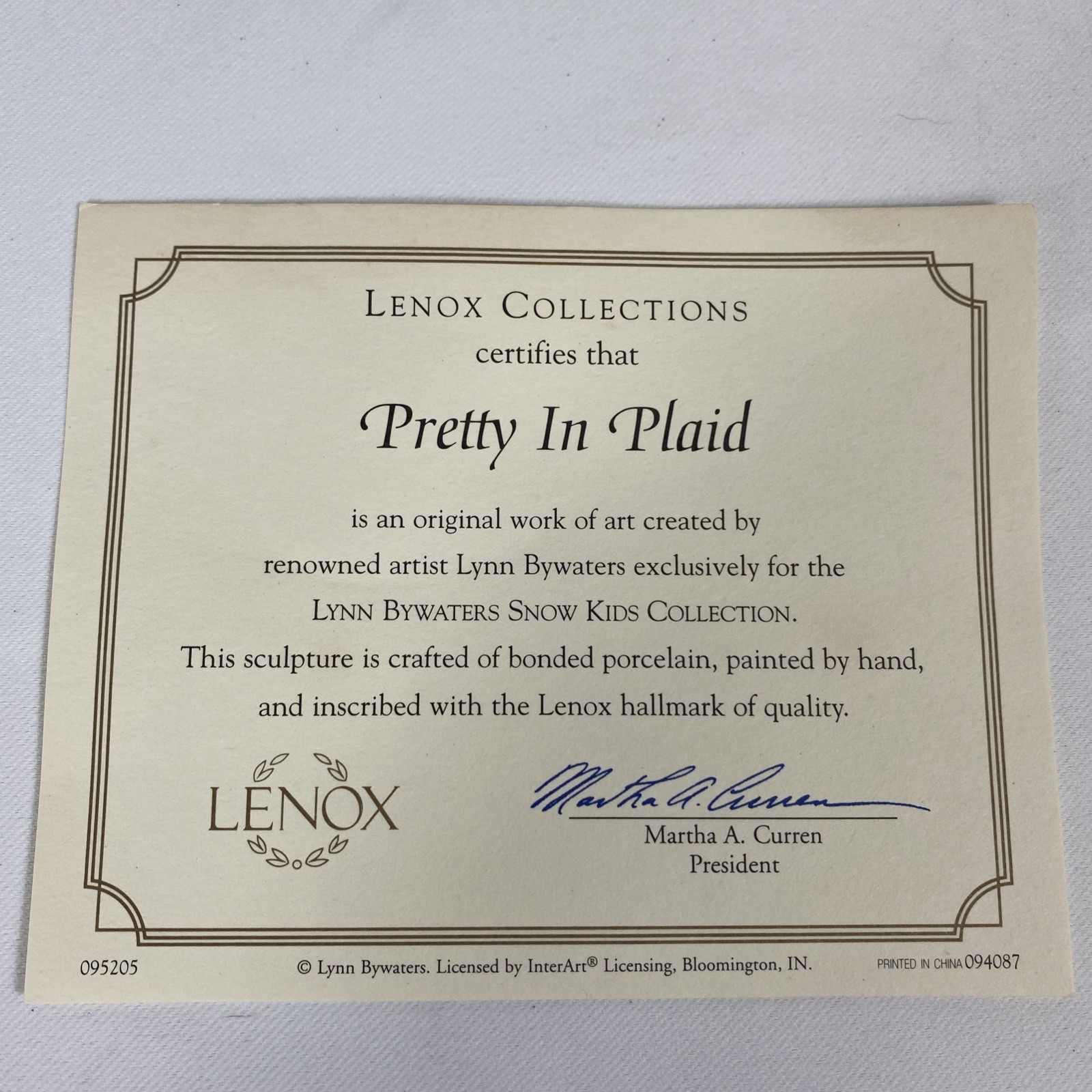 Lenox Collections Snowman Figurine- Pretty In Plaid- Lynn Waters With COA In Box