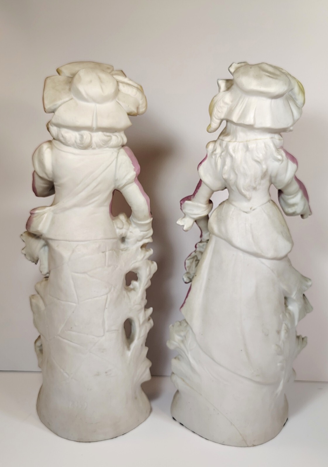 Pair Of Antique Bisque Figurines Romantic Courting Young Couple 12″ Tall (Read)