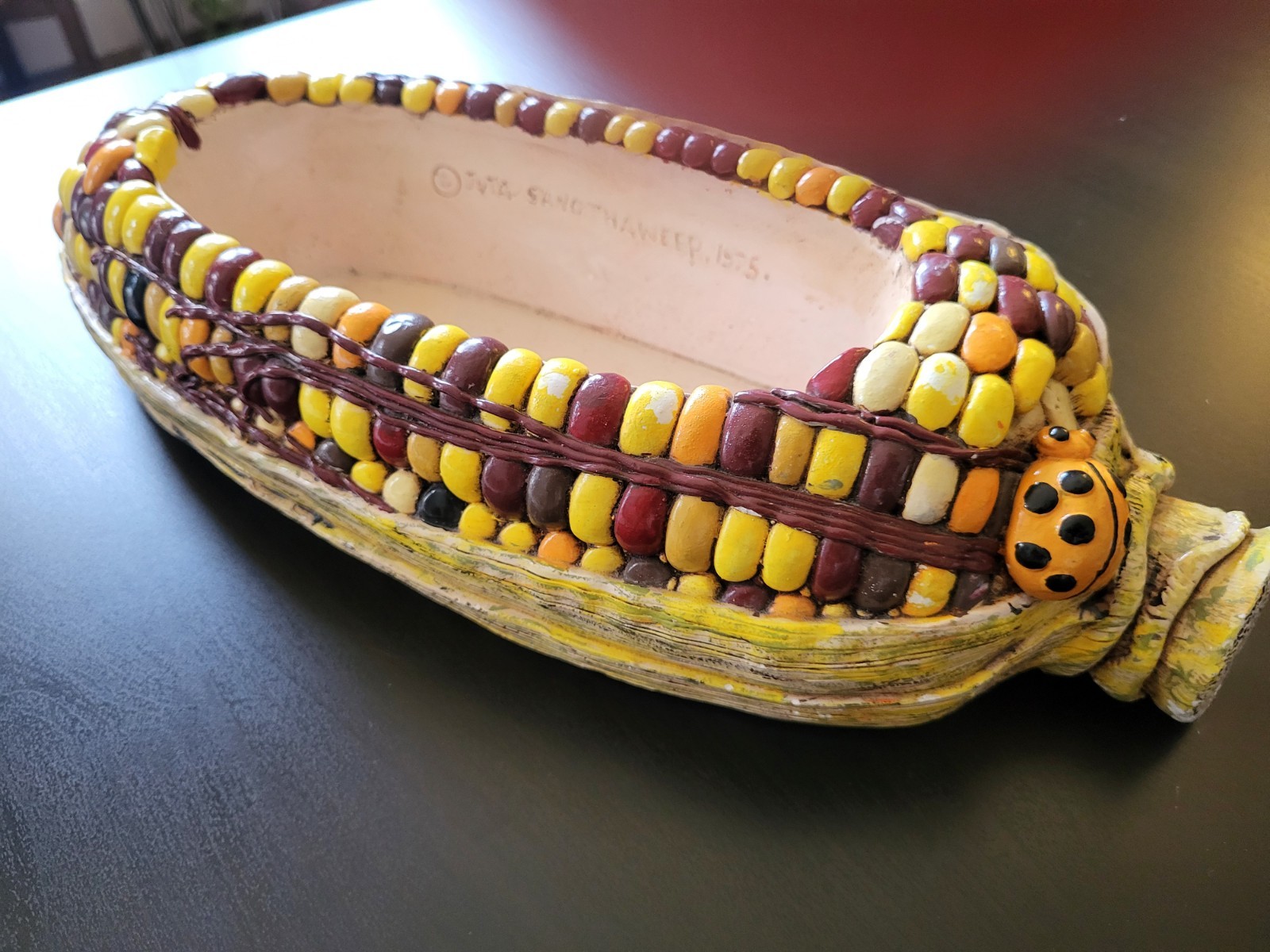Juta Sangthaweep Rare 1975 Chalkware Ear Of Corn With Ladybug 13.5″ Long