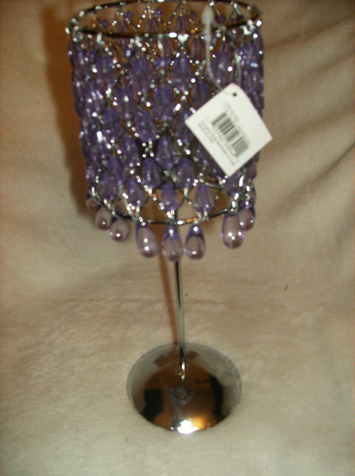 NEW IN BOX LILAC PURPLE BEADED TABLE LAMP FIGURINE 10″ HIGH DELUXE