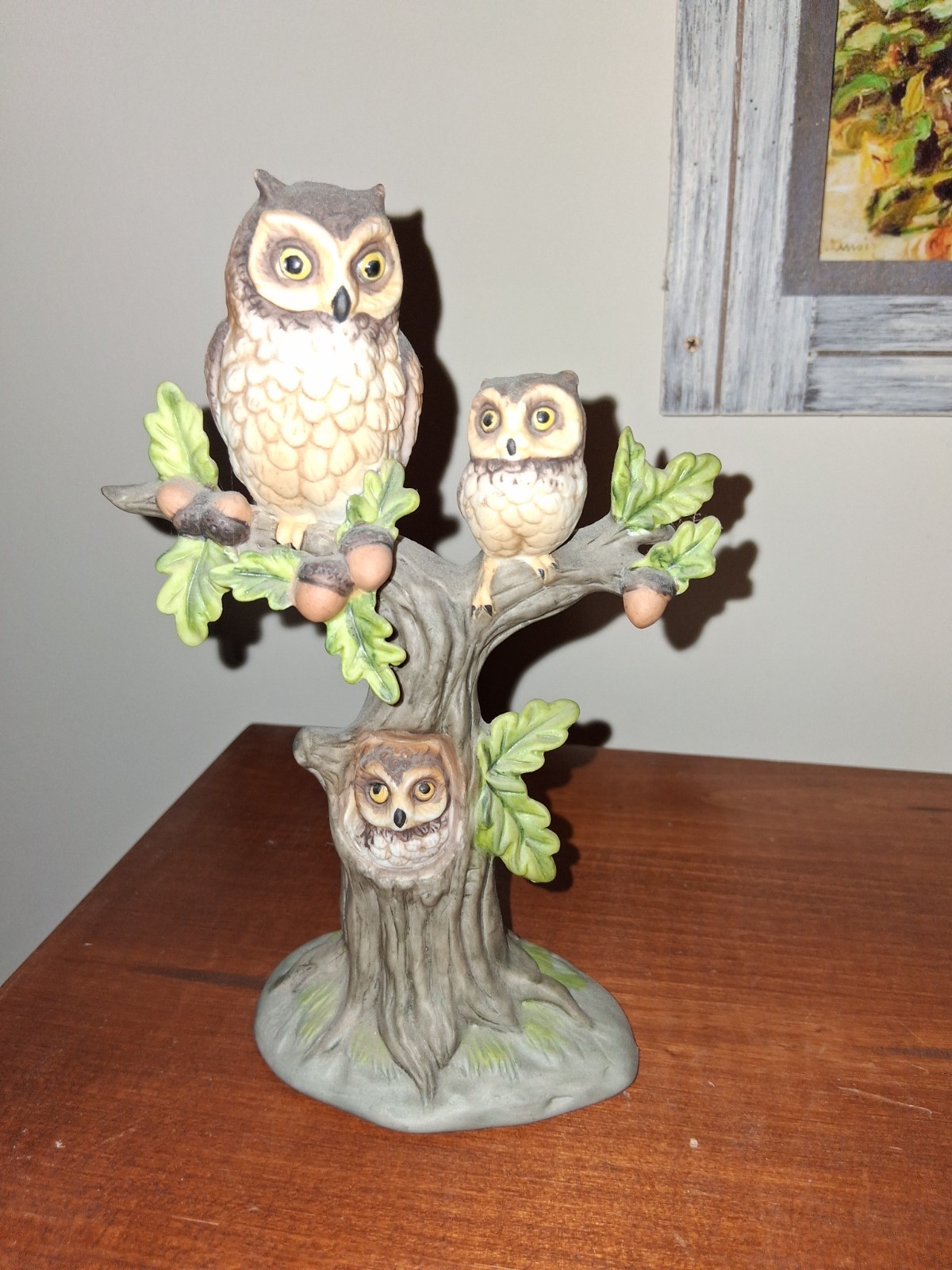 Homco Three Owls in a tree figurine Home Interiors E-7112 RARE Porcelain Vintage