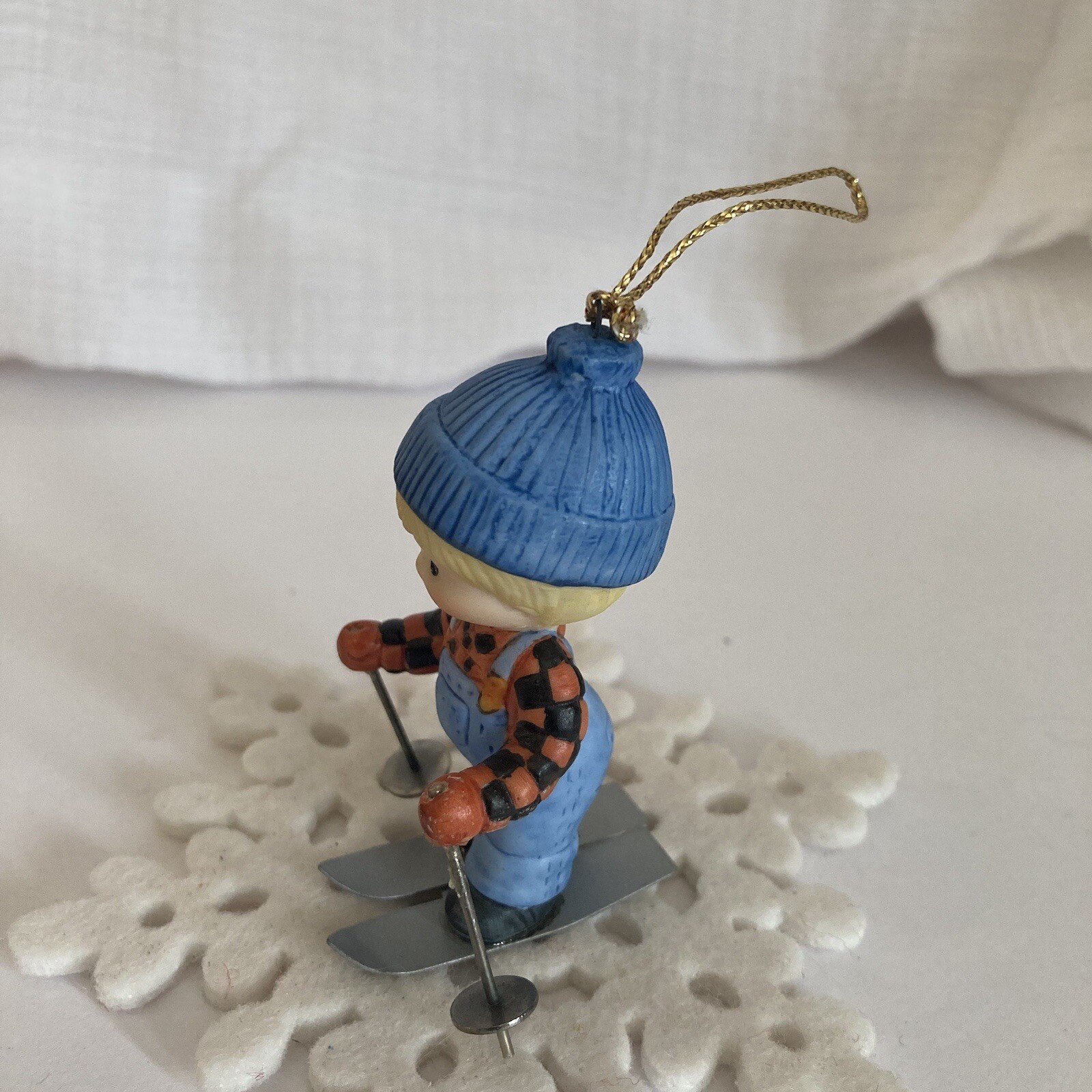 Vintage 1985 Enesco Country Cousins Katie Football Player Skiing Ornament Lot