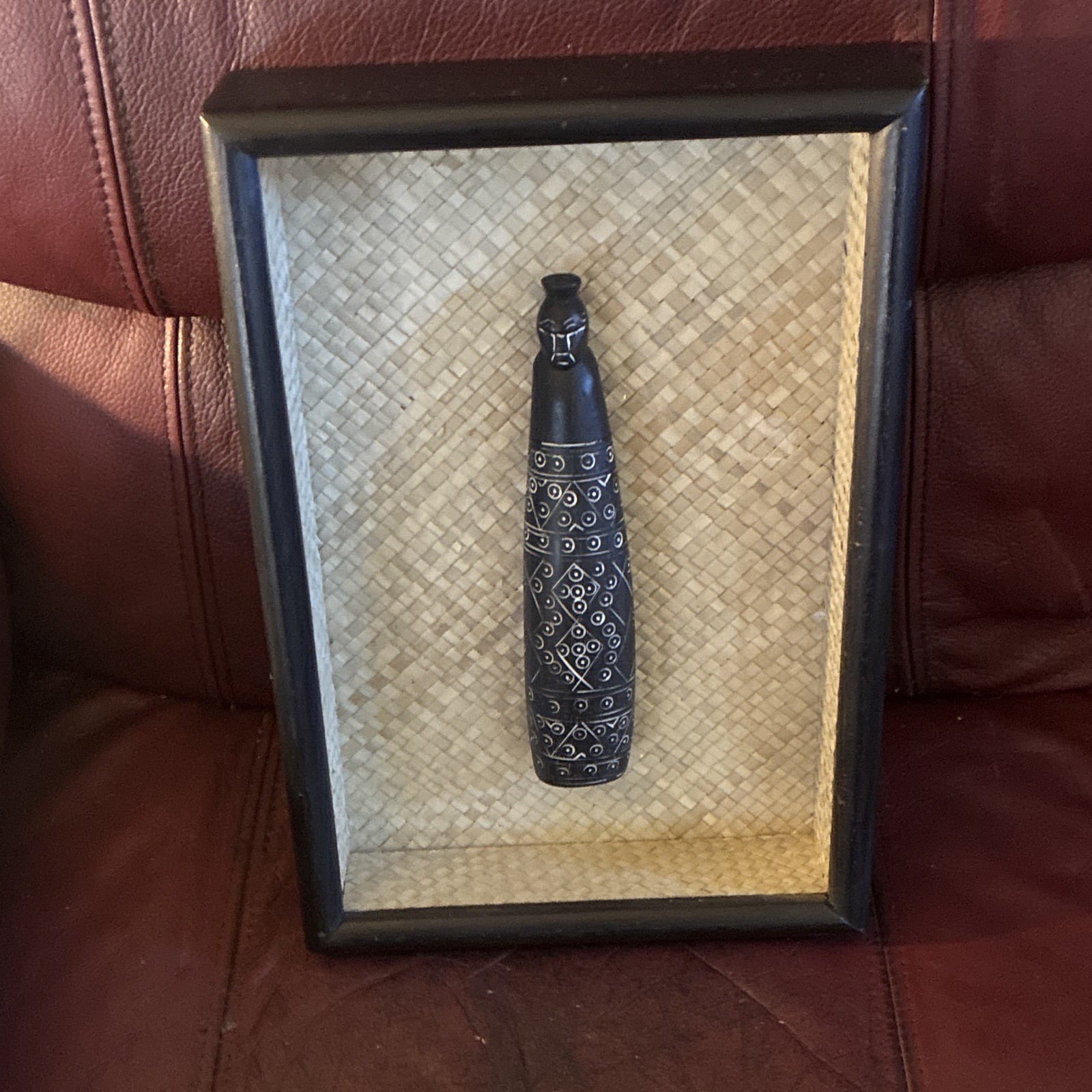 Framed Carved Wood Woman Wall Hanging Sculpture, Black/Beige Geometric