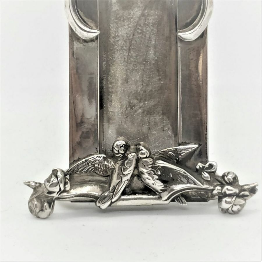 Handmade sterling Silver Miniature Doves Frame sculpture 2 doves on flower nest