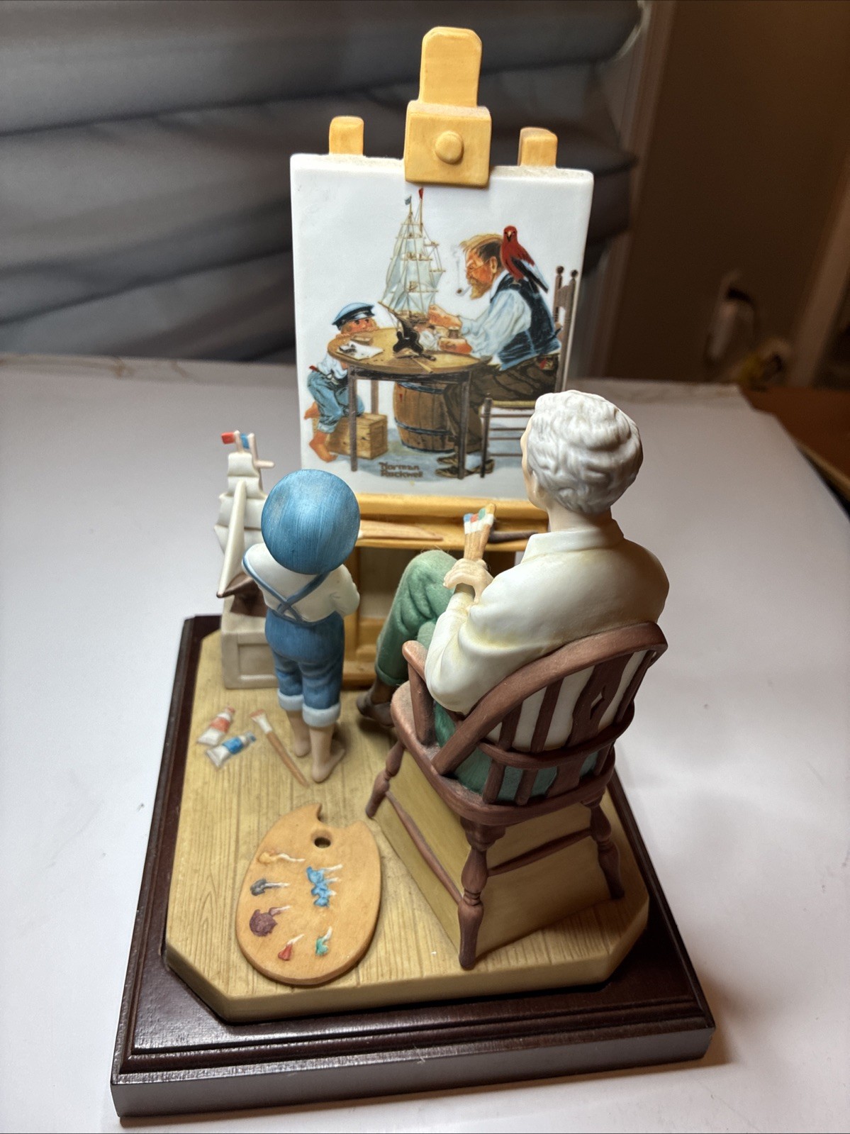 Norman Rockwell Figurine-Triple Self Portrait Original Issue From 1985 Wood Base
