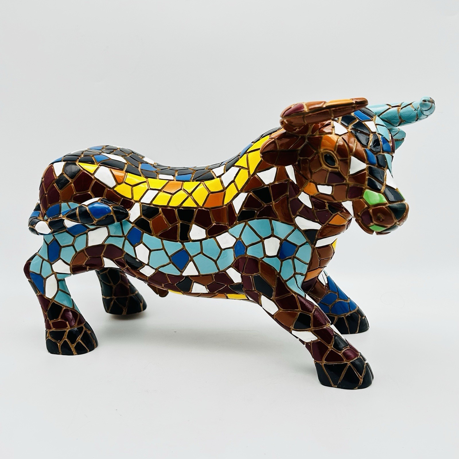 Vintage Spain Spanish Toro Barcino Mosaic Bull Figurine Multicolor LARGE 14”
