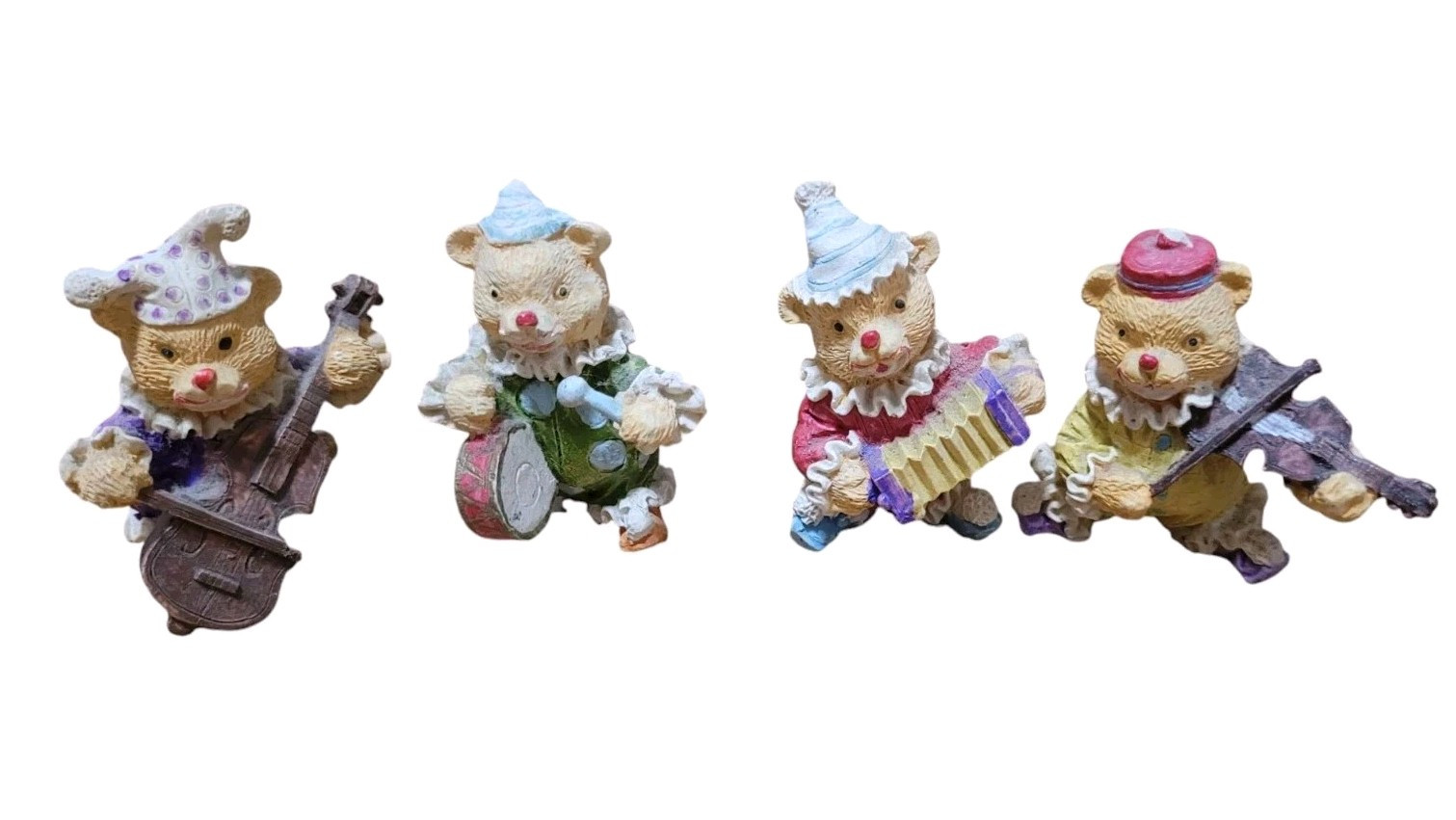 Vintage Lot Of 4 Clowns Bears Figurines Playing Instruments Collectible Figures