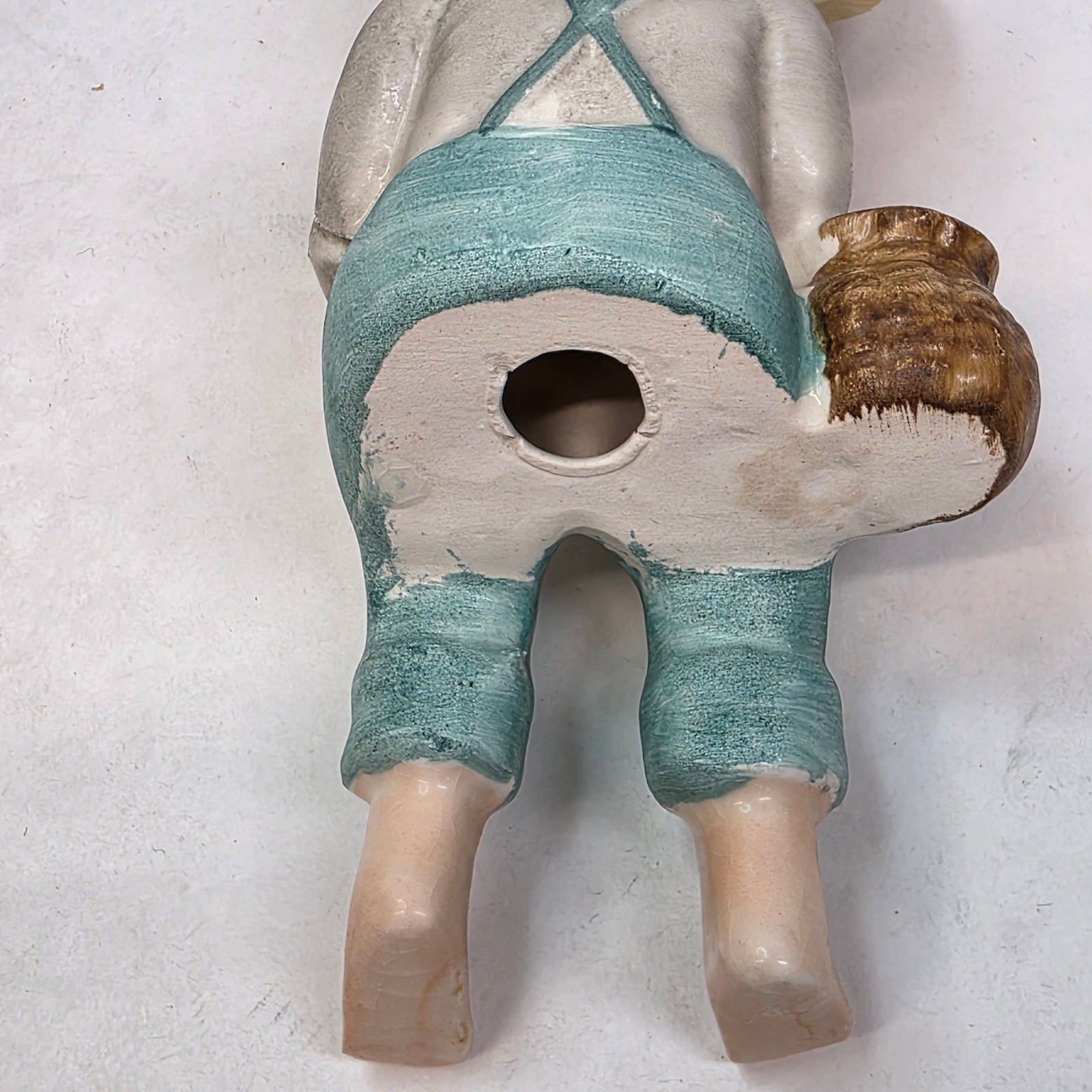 Ceramic Shelf Sitter Fishing Boy Figurine 5.5″ Blue Vintage Country Decor