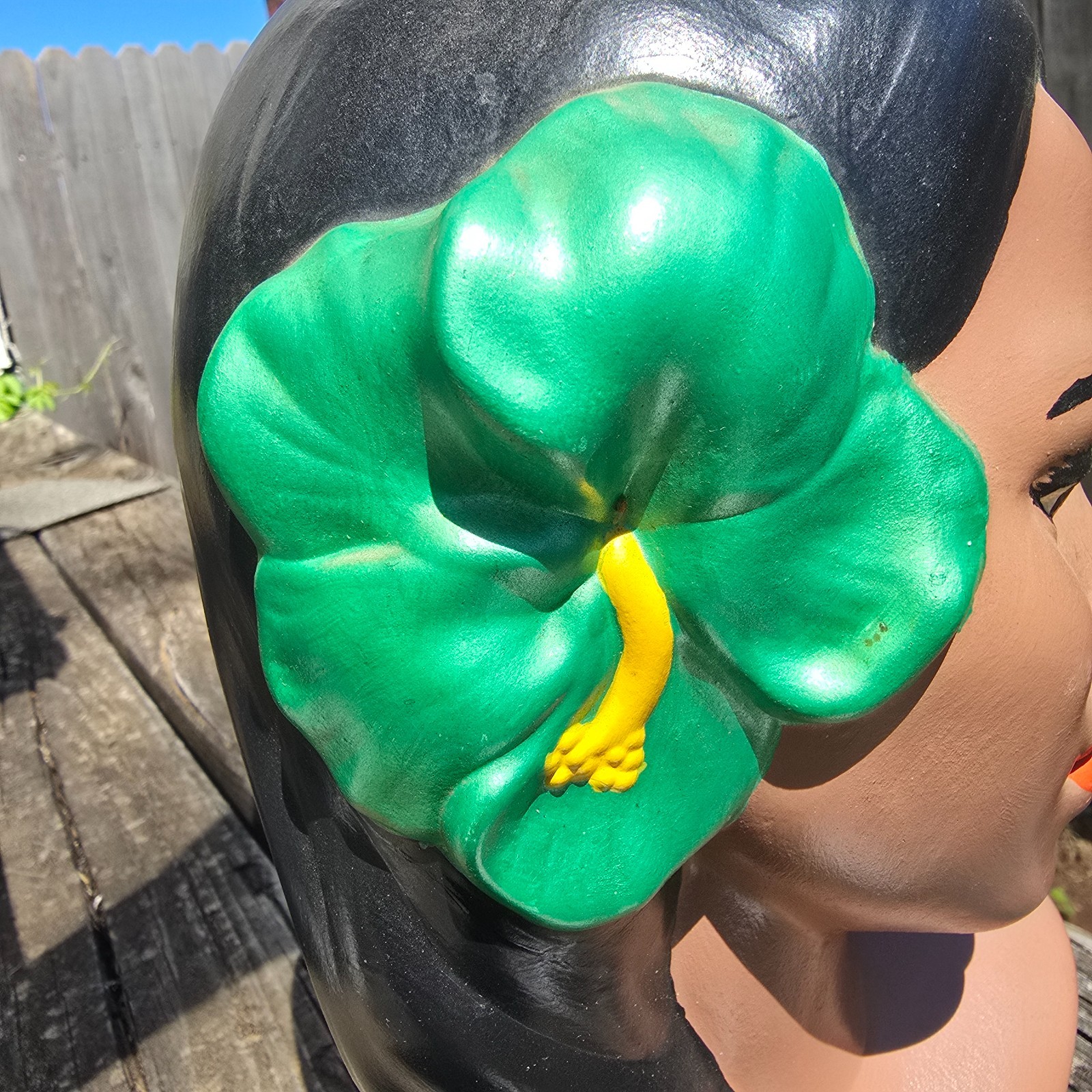 Vintage 1976 Hawaiian Hula Girl Head Statue Bust Tiki Decor Signed Polynesian