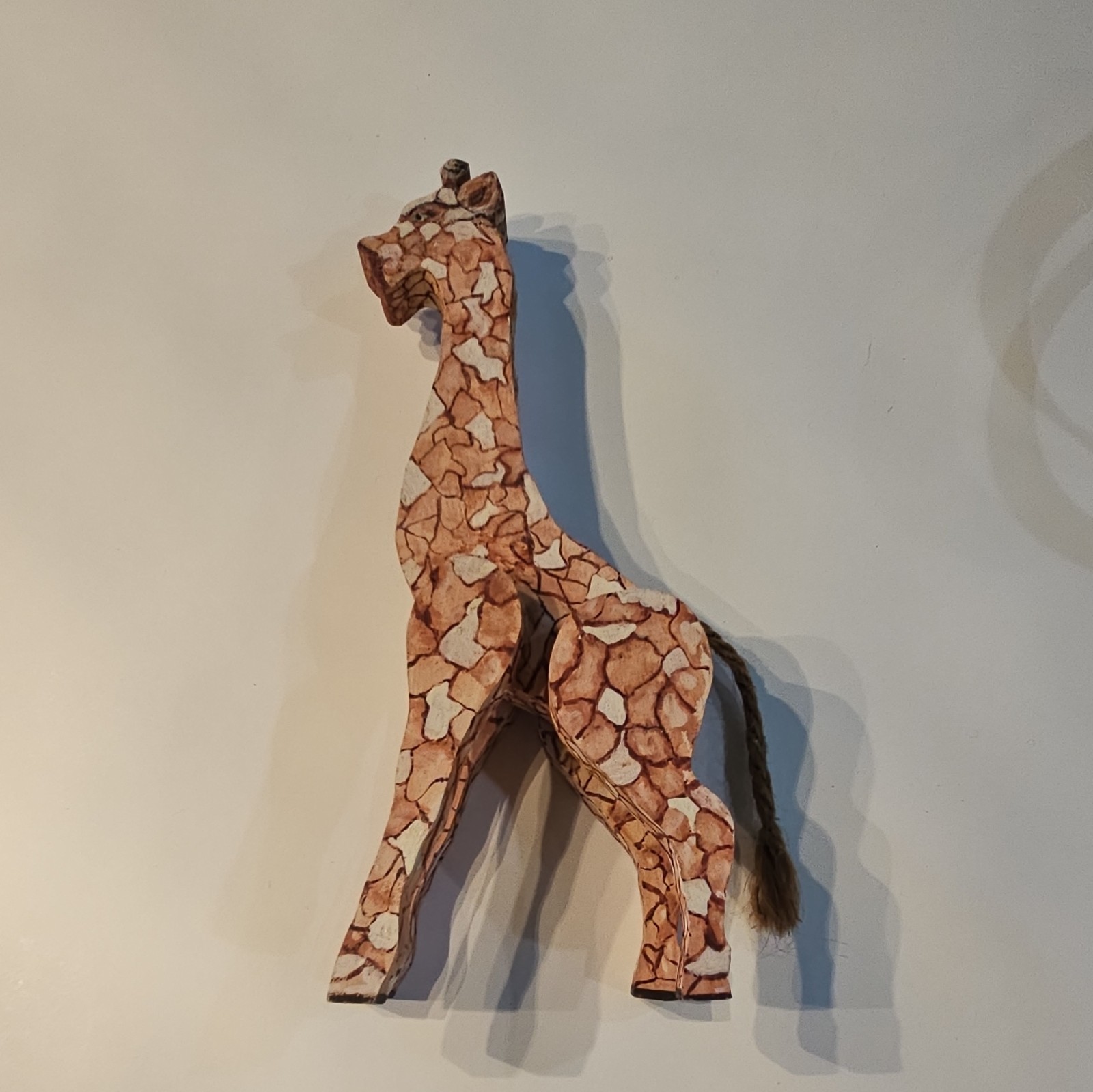 Hand-Painted Wooden Giraffe Figurine Brown Beige Painted Finish Animal Decor