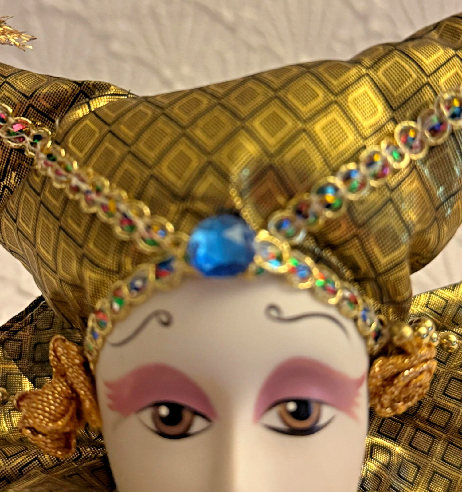 Mardi Gras Shelf Sitter Doll Head Jester jewel decorated Carnival Collar