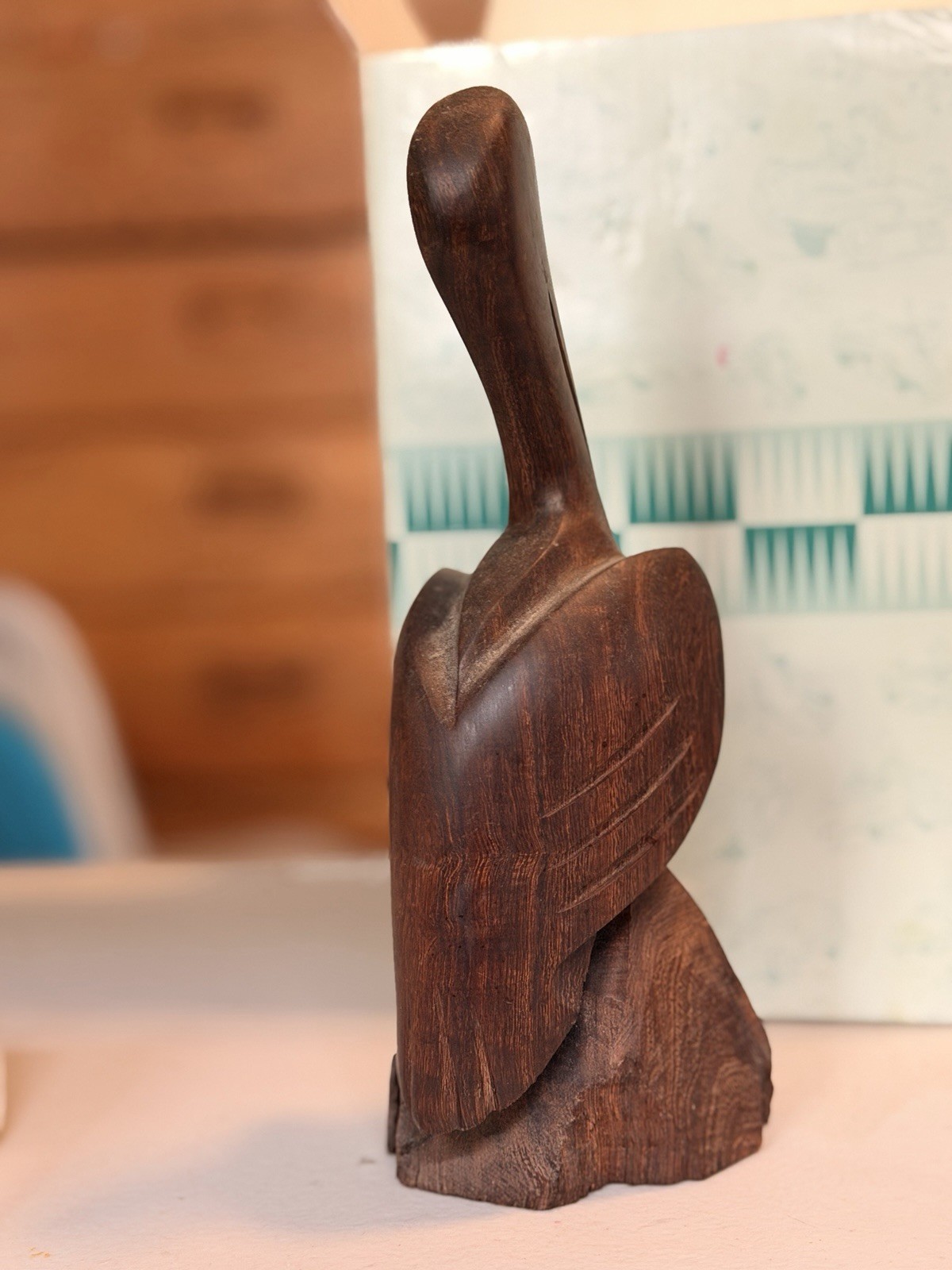 Abstract Carved Wood Sculpture Figurine, Brown, Smooth Finish, Unboxed