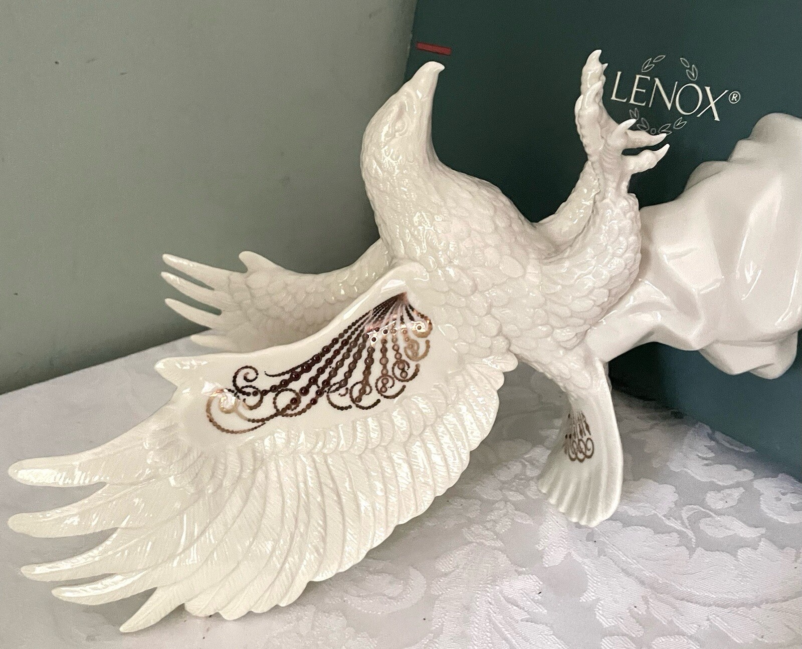 Lenox China Jewels Collection Statement Eagle Lg Porcelain Ivory Gold New In Box