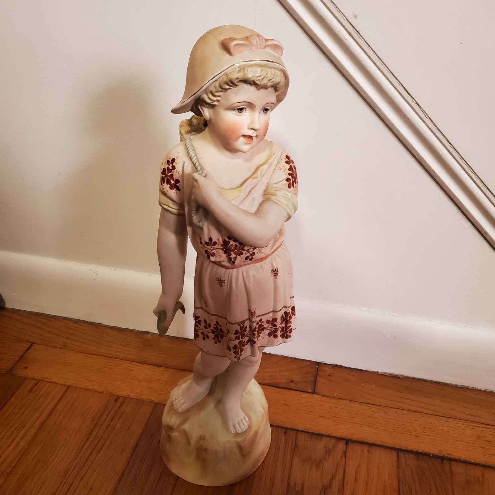 Antique Early 20th Century German Bisque Porcelain Victorian Girl Figurine 18″