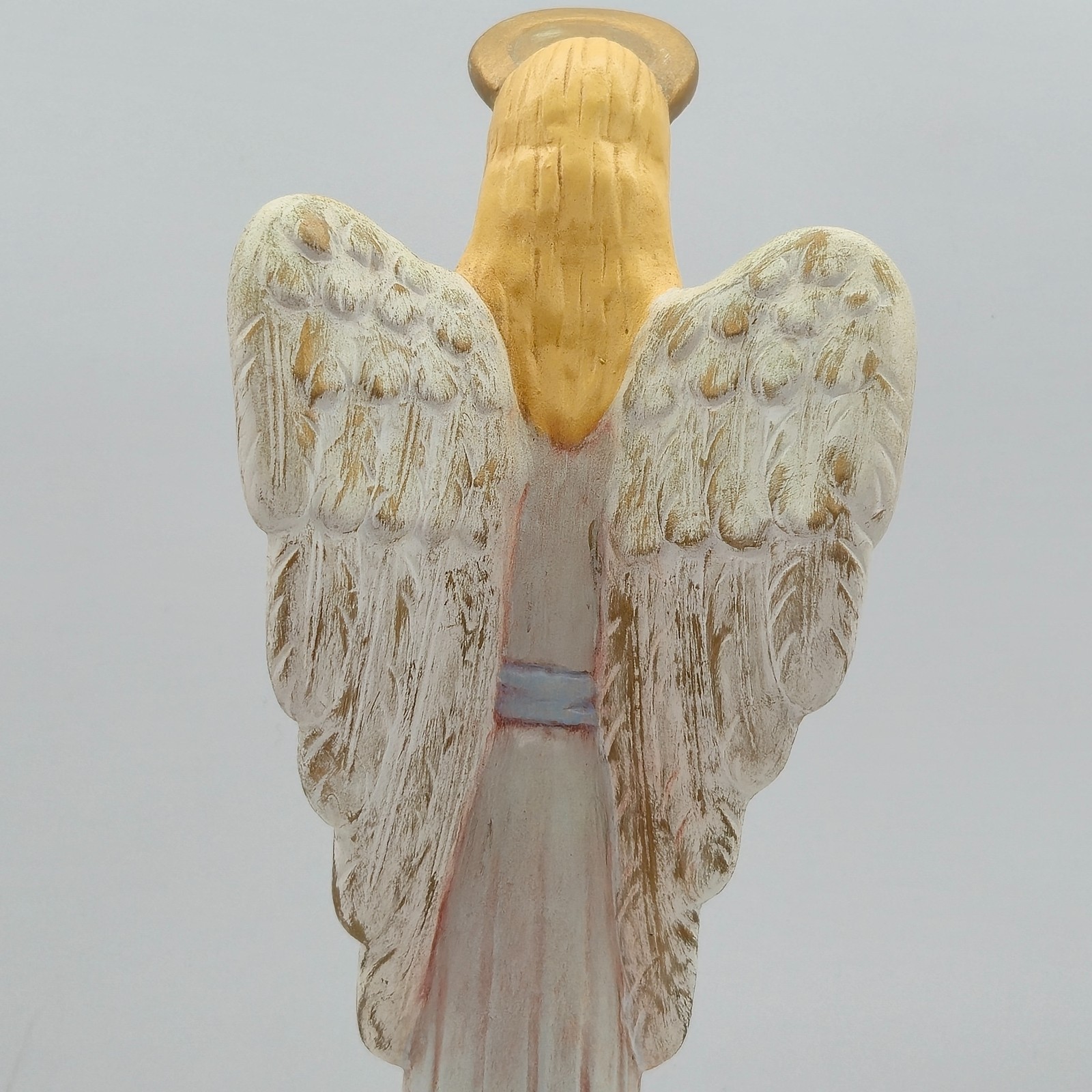 HANDMADE Signed Ceramic Angel Figurine 16in Tall Praying Angel Halo Dated 1995