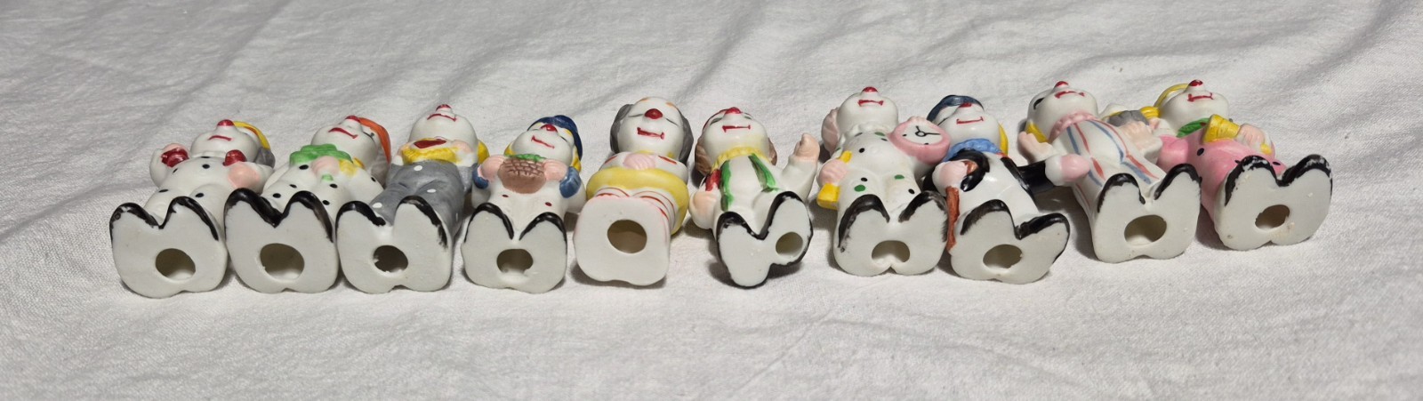 Lot Of 10 Vtg. Miniature Porcelain Bisque Clown Figurines Napcoware 1980s 2.5″