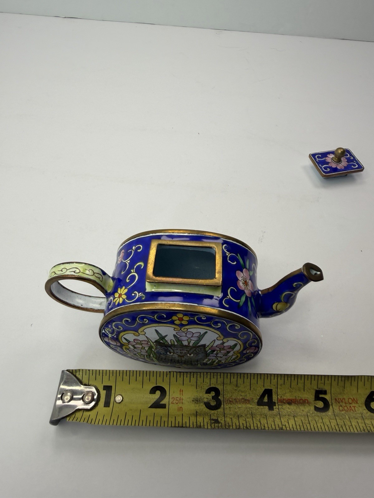 Kelvin Chen Miniature Mini Enamel Decorative Teapot Trinket Cats Blue Vintage