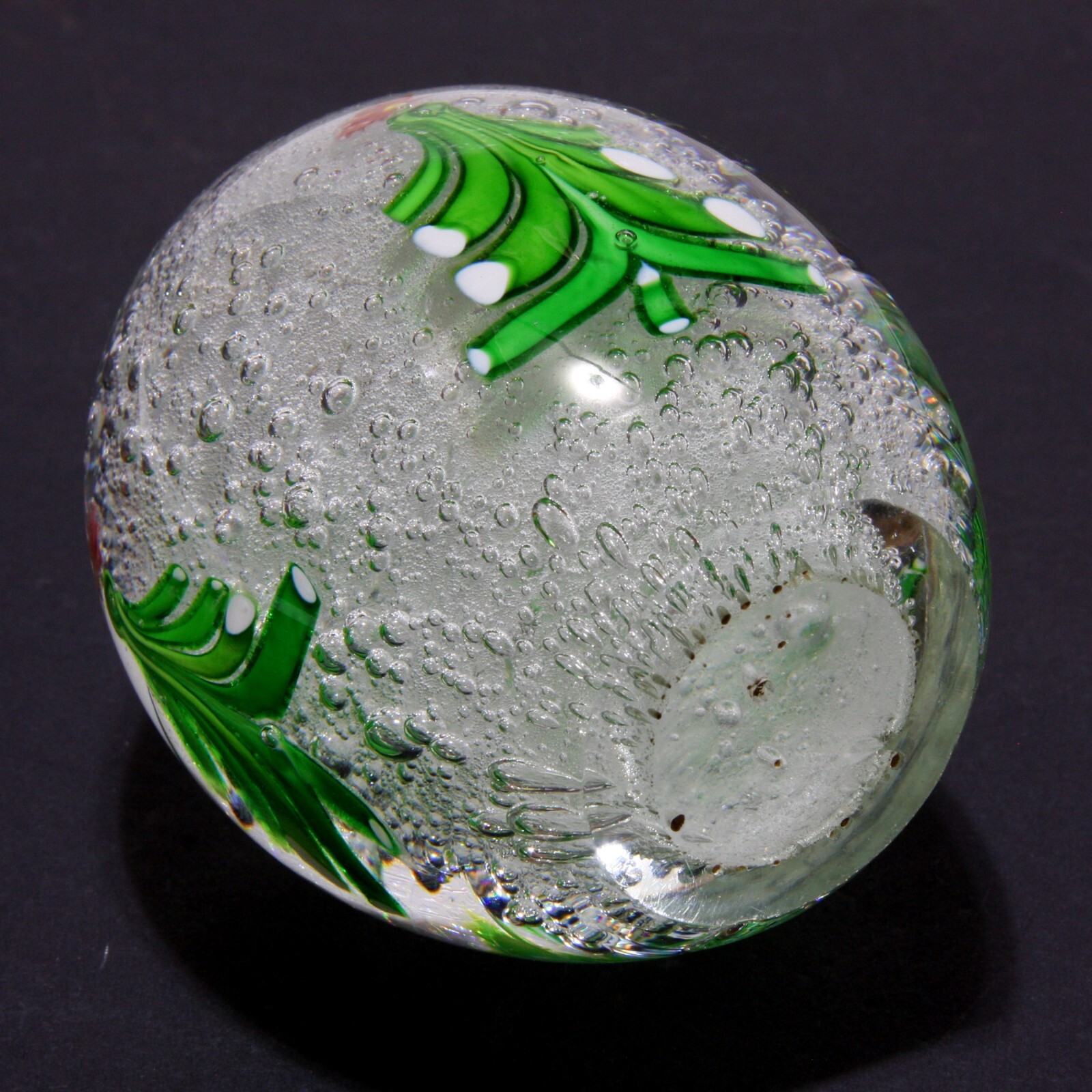 Crystal Glass Egg Shaped Paperweight Controlled Bubbles Christmas Trees Vintage