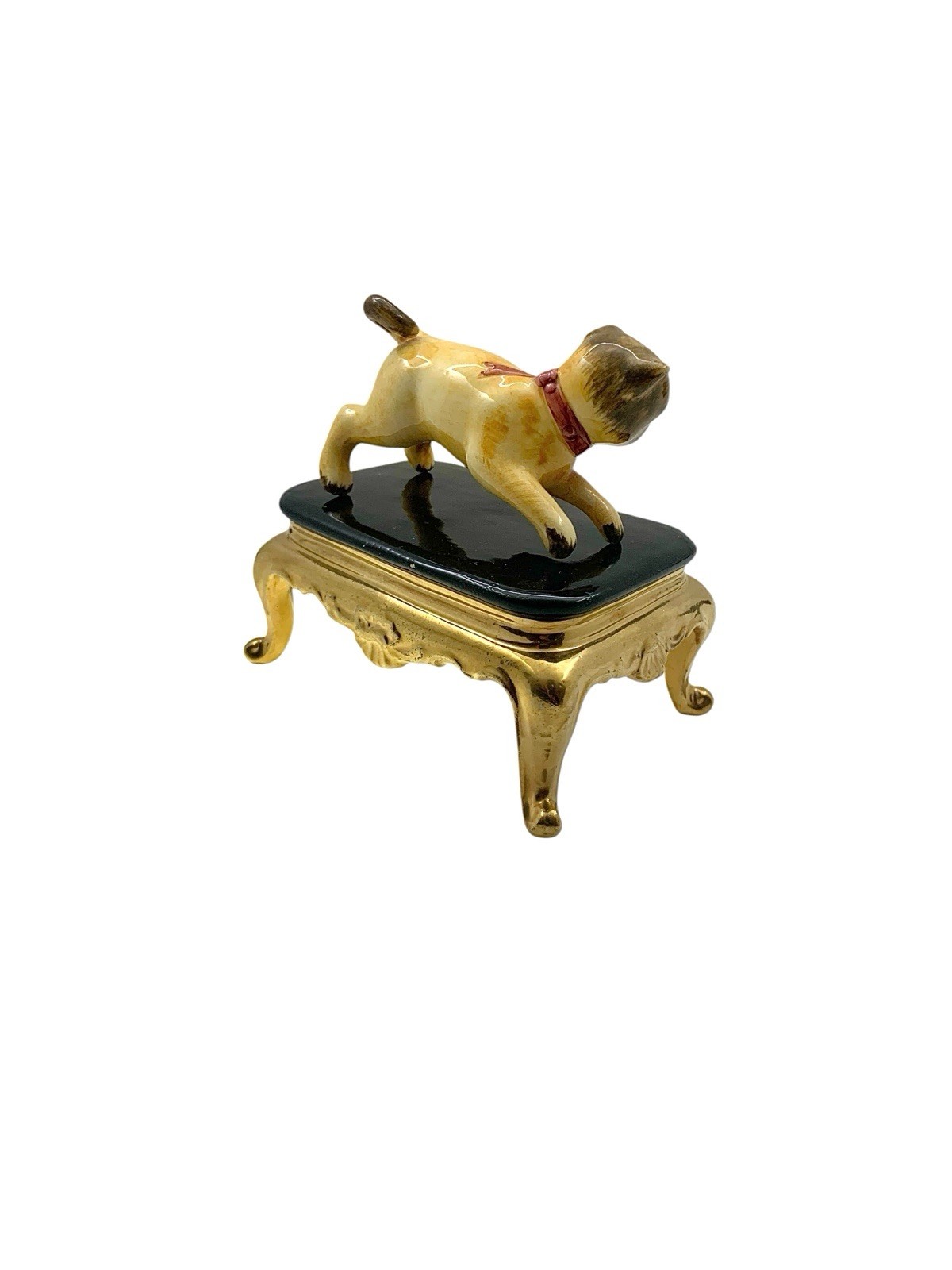 Dog Figurine Mini Pug on Stand Porcelain Italian Vintage Adorable Gift Decor