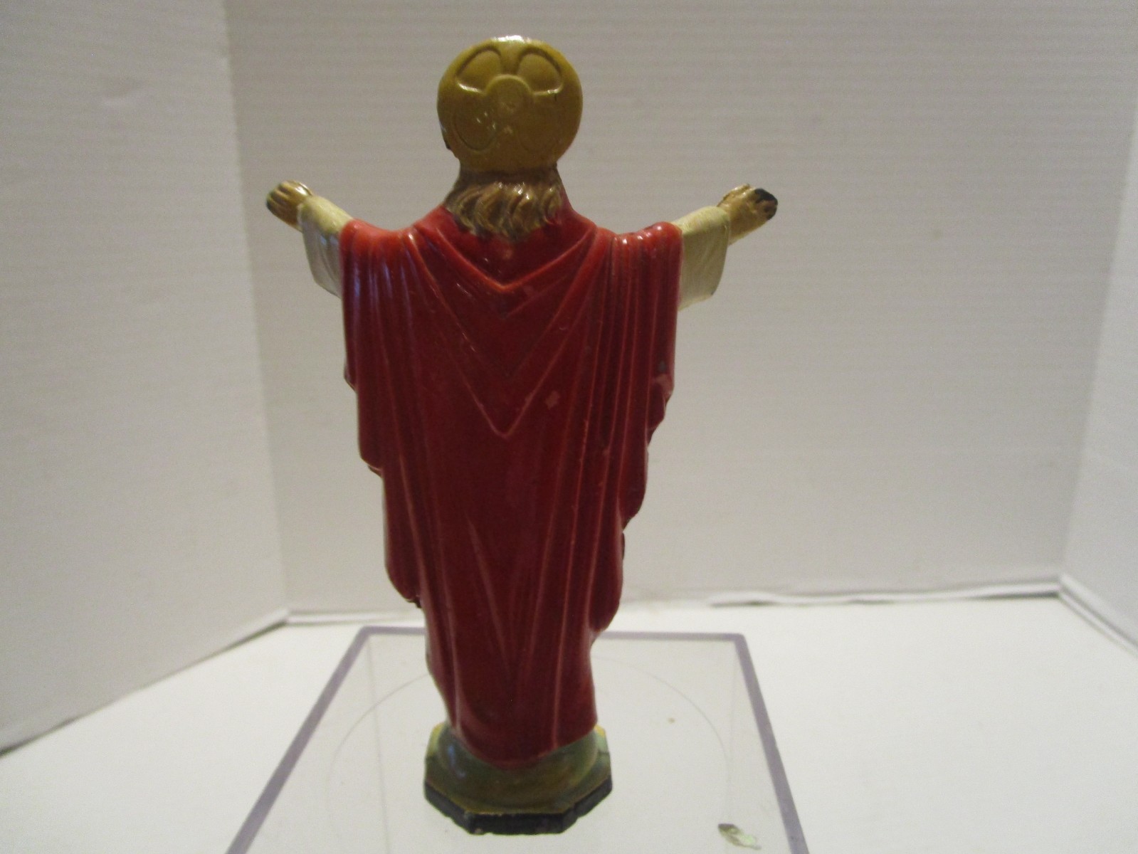 Antique Cast Spelter Metal JESUS Sacred Heart Figurine open arms 5.5” t 1900s