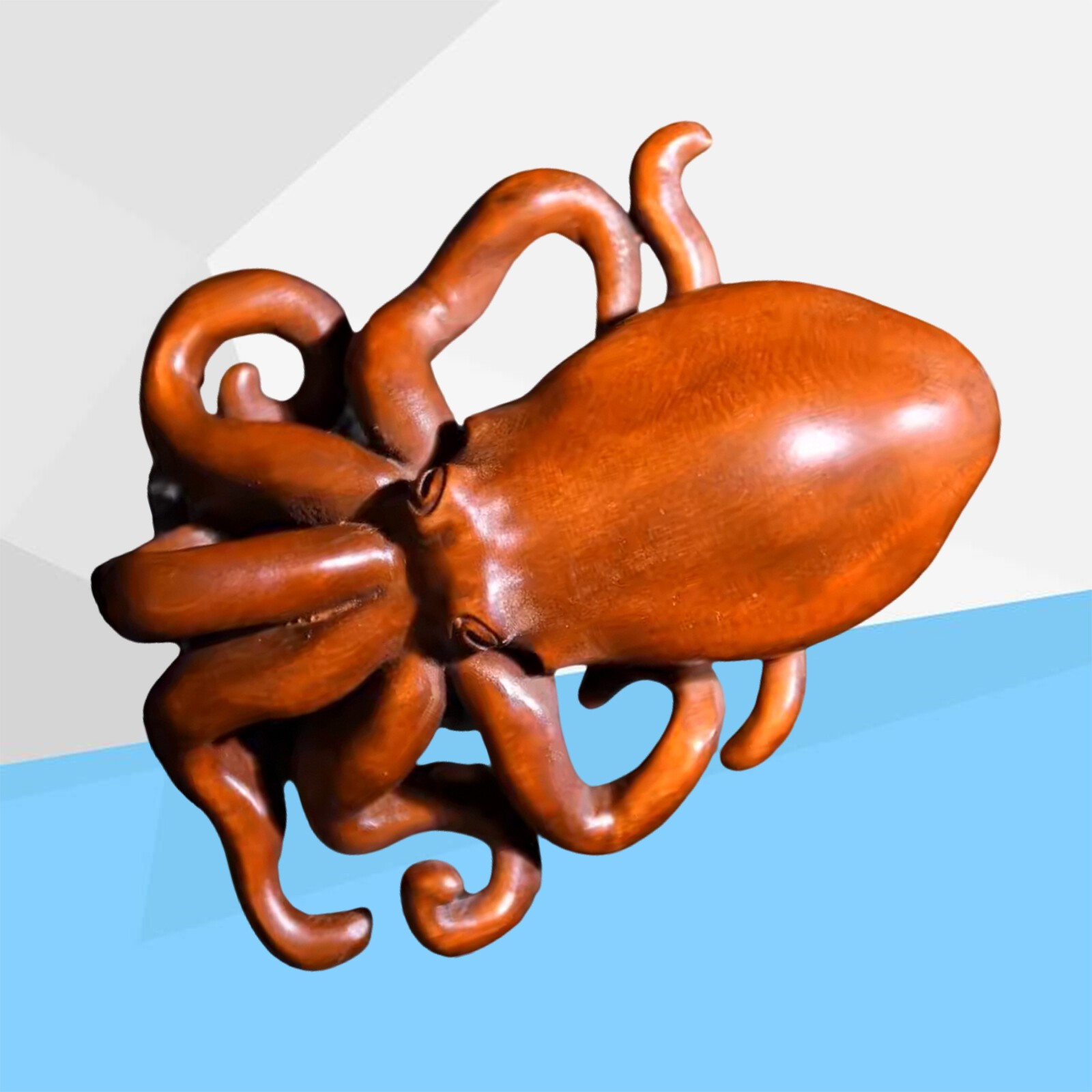 Vintage Wooden Octopus Statue Art Carved Figure Decor Children Gift Tabletop
