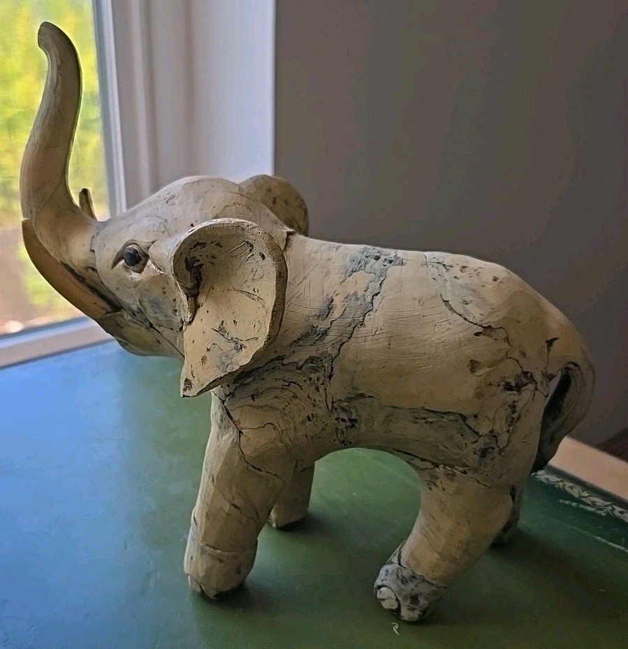 VTG Elephant Figurine Statue Marbled Look 7 1/2″ X 7″ X 4″ Lightweight