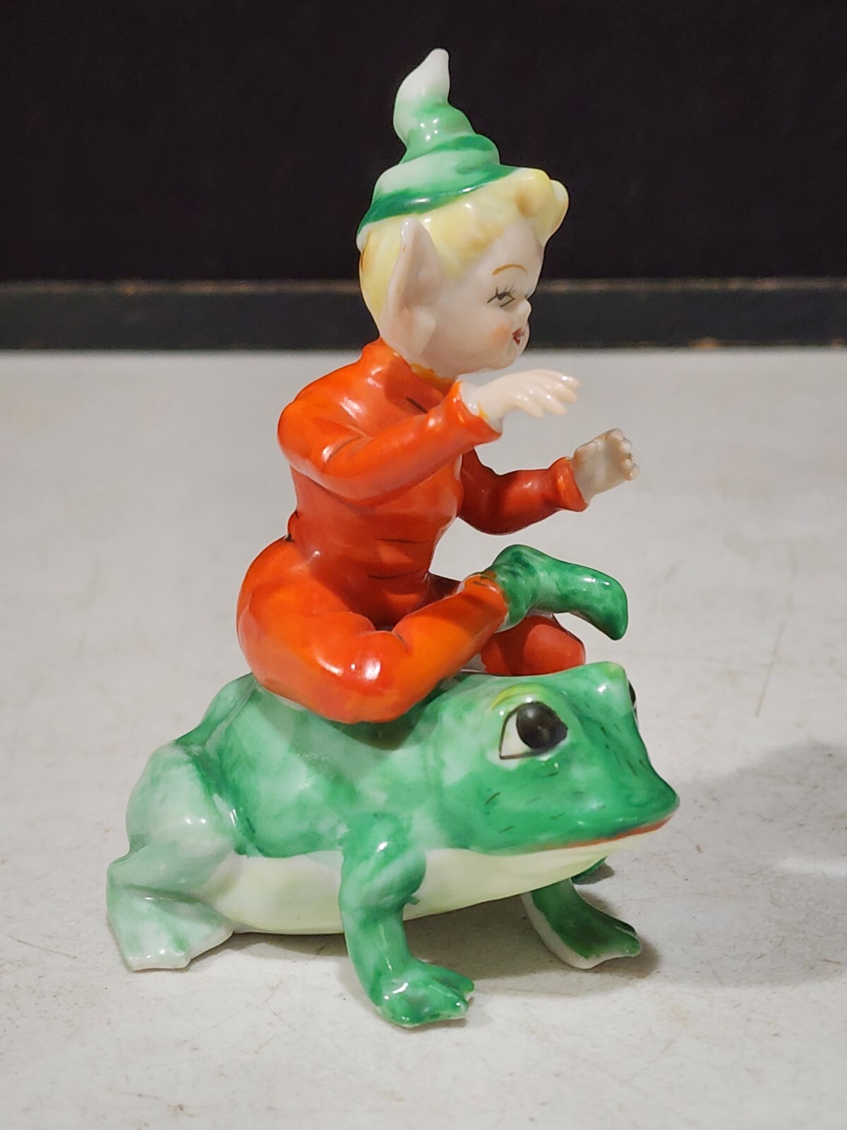 Vintage RARE Lenwile Ardalt Japan Porcelain PIXIE ELF RIDING FROG Figurine