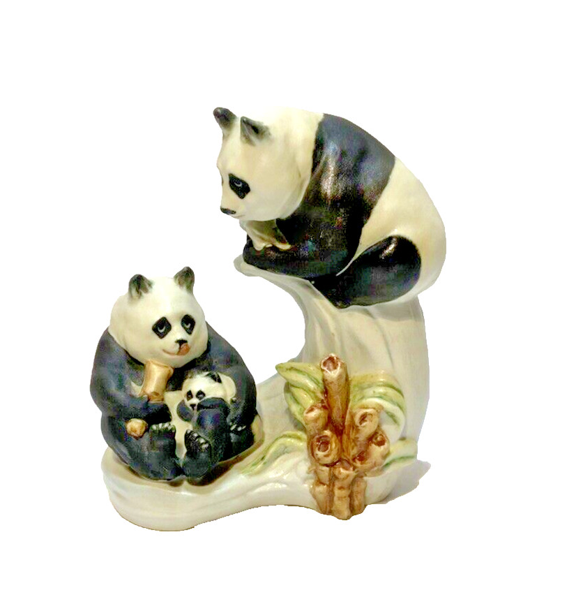 Vintage Guido Cacciapuoti Porcelain Panda Bears Figurine Signed #7 Marking 5″