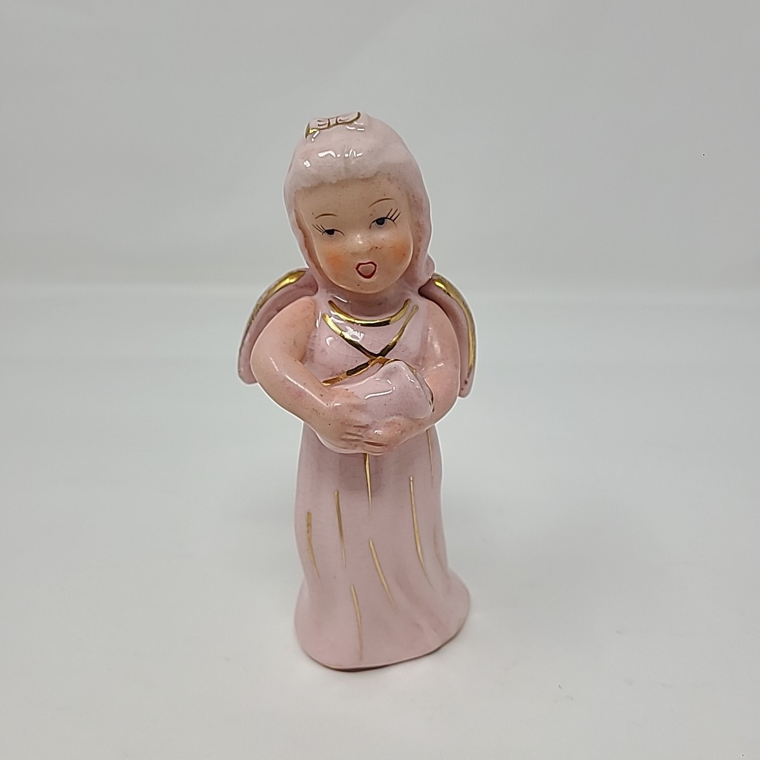 Vintage Angle Figurine Pink and Gold Marked Japan 5″ Kichy Collectible