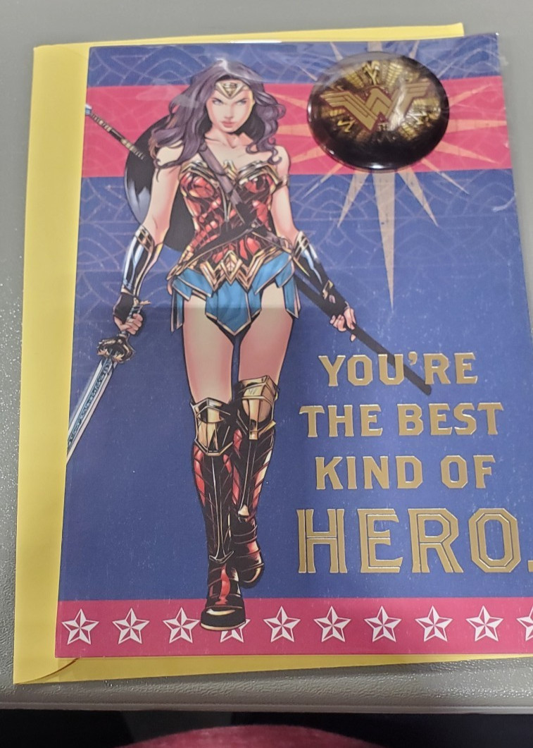 Hallmark Wonder Woman Greeting Card & Button Lapel Pin