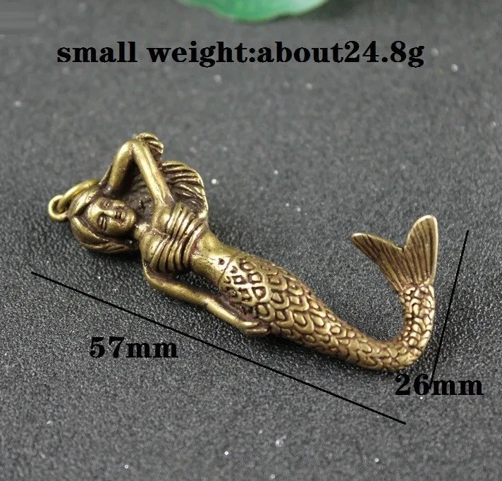 Brass Mermaid Key Chain Animal Figurine Mini Statue Table Home Decoration Toy