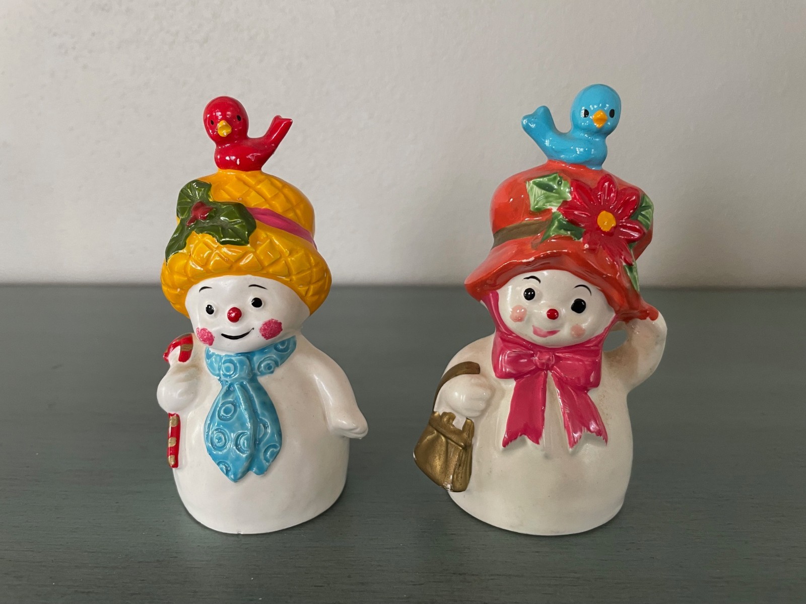 Napcoware Snowman Figurine Bells (Lot of 2) 4″