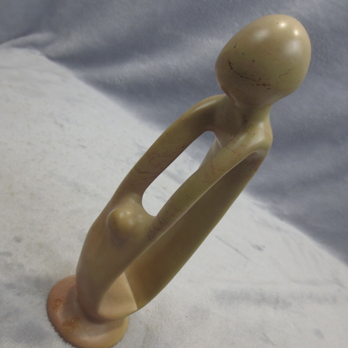 Abstract Contemporary Soapstone Carving Sculpture Statue Parent Embracing Child