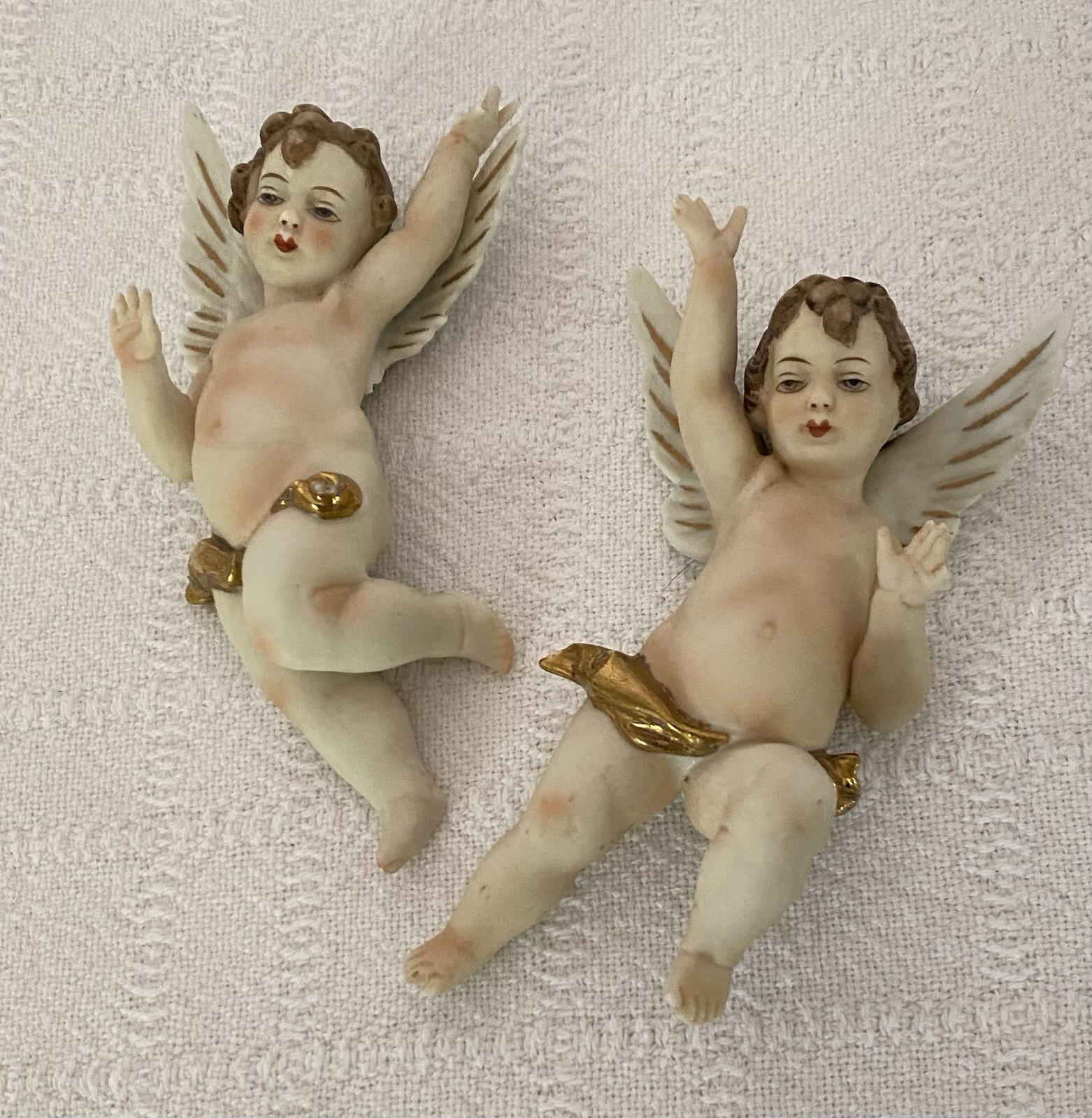 Antique German Angels Bisque Porcelain Pair, Ernst Bohne & Söhne Marked No Chips