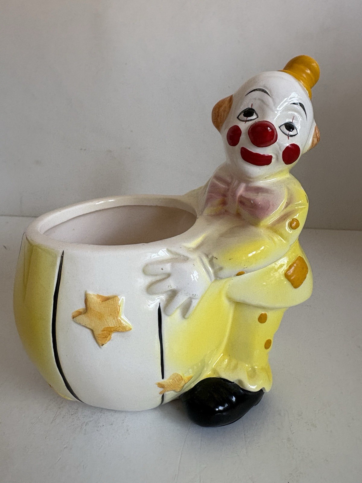 Small Vintage Ceramic Clown with Ball Planter Vase Succulent Pot