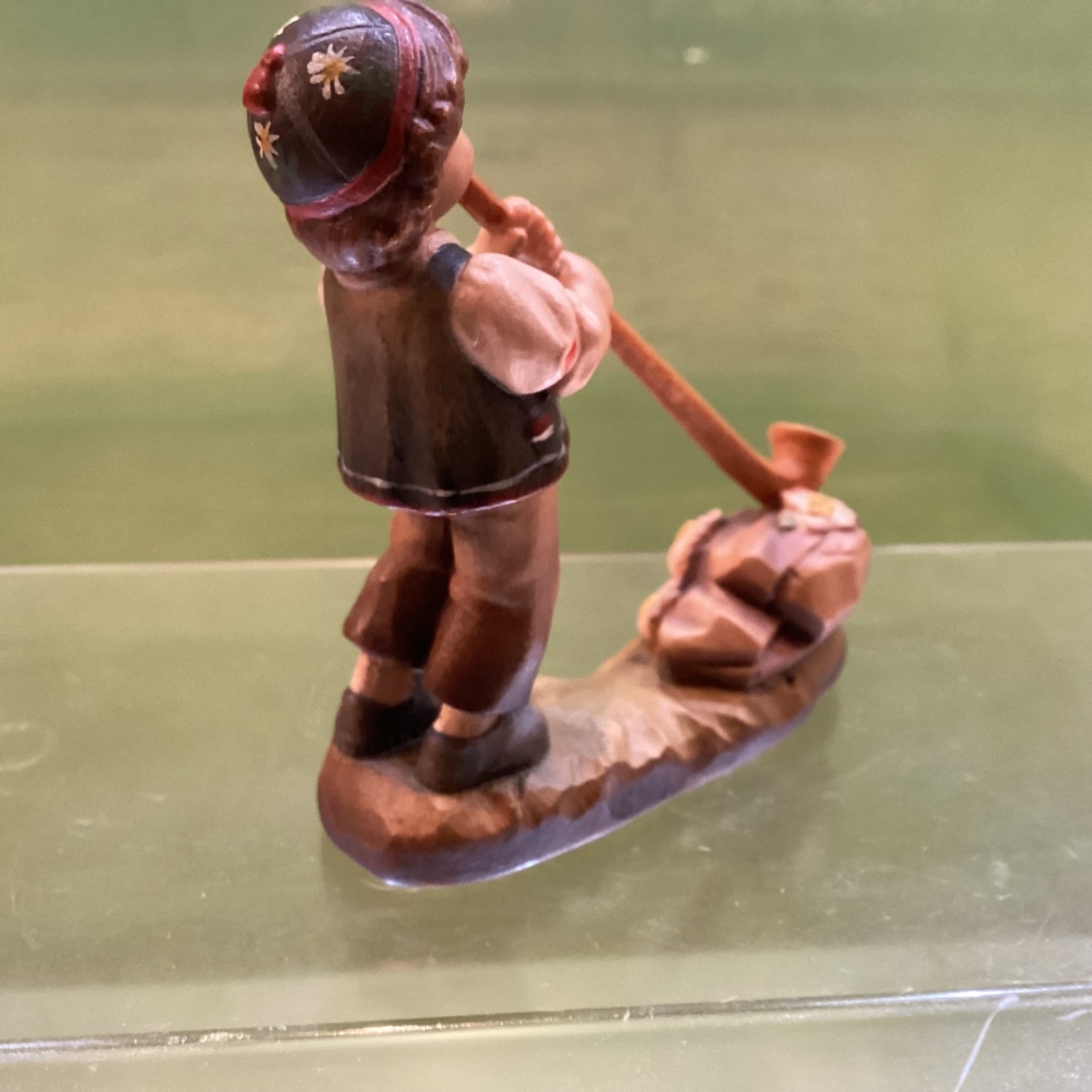 Anri Hand Wood Carved J. Ferrandiz – Boy With Horn – 3 in. Figurine Signed NICE
