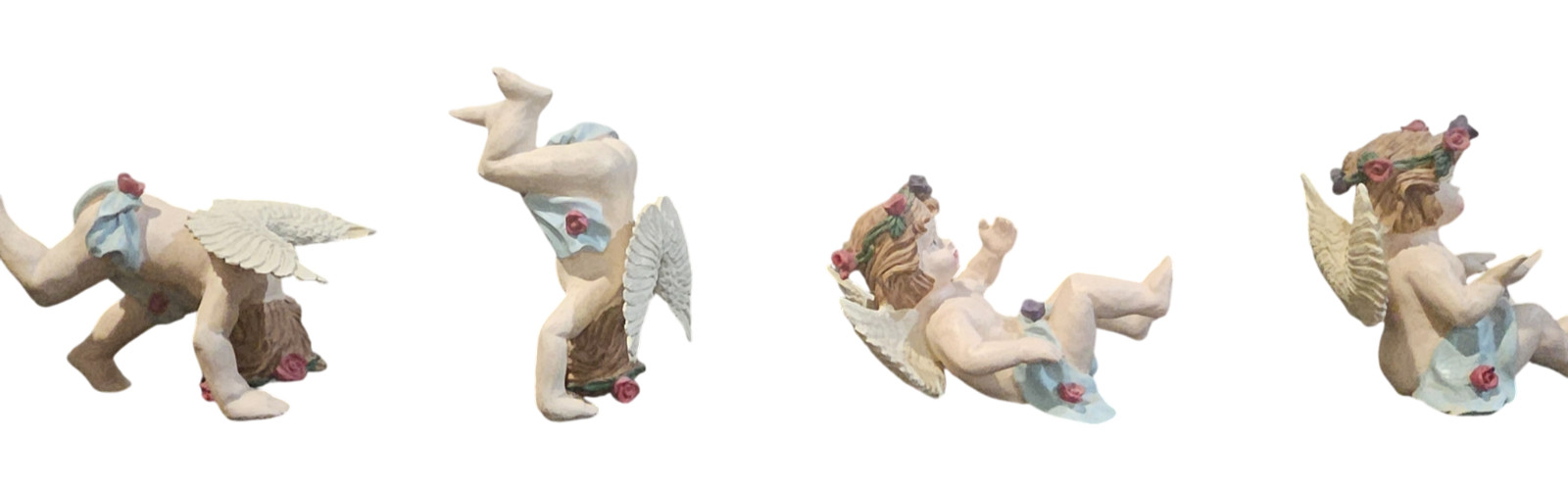 Vintage Tumbling Angel Cherub Figurines Set Of 4 W/Flowers Collectible