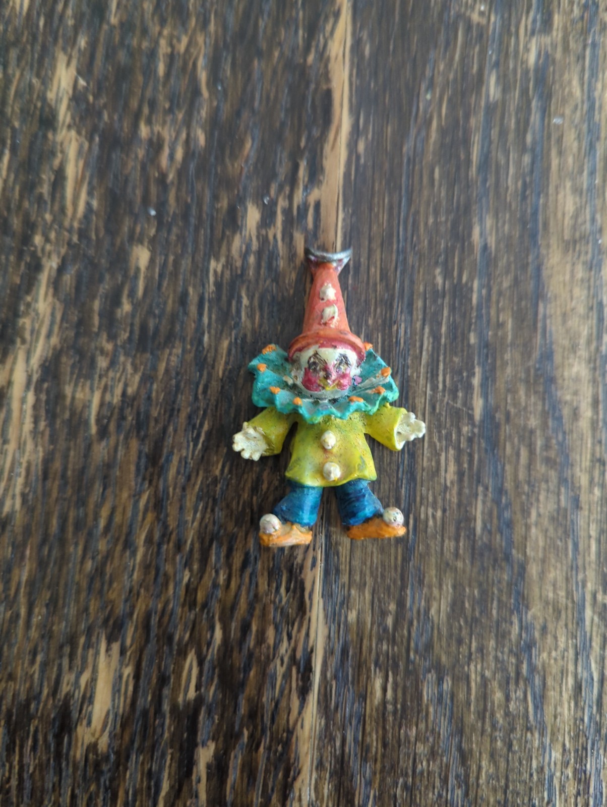 Vintage Cast Iron Happy Clown Painted Metal Figure 2″ Tall Distressed HTF
