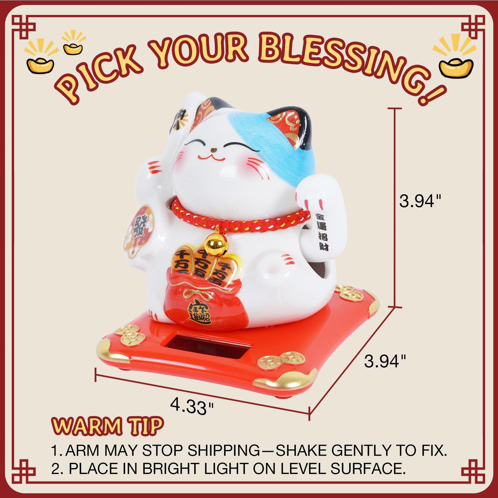 Lucky Cat Waving Arm 4 Inch, Good Lucky Fortune Cat Maneki Neko Chinese Cat S…