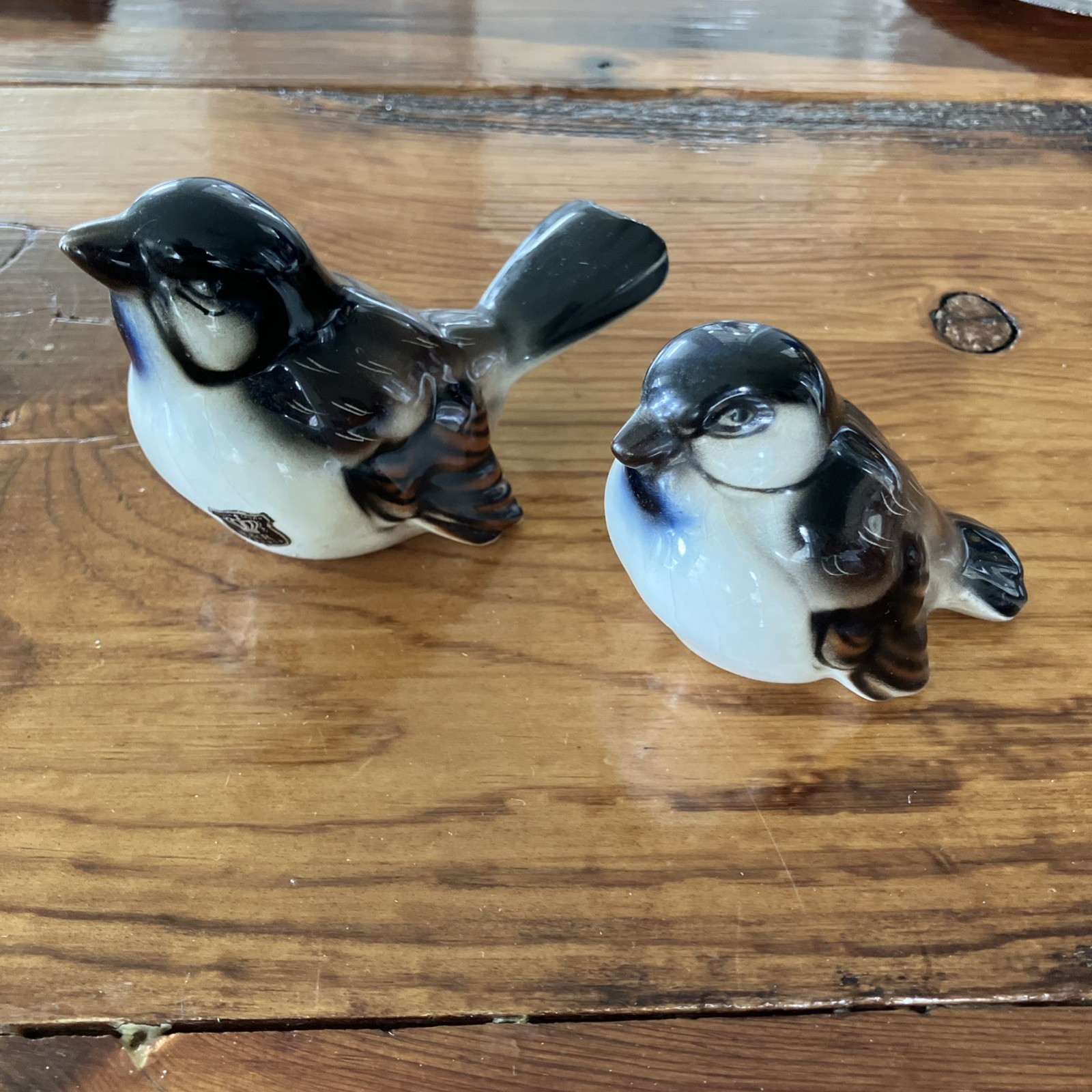 2 pc Bird Figurine Keramos Porcelain Wien Austria Sparrow Wren Brown Blue Throat
