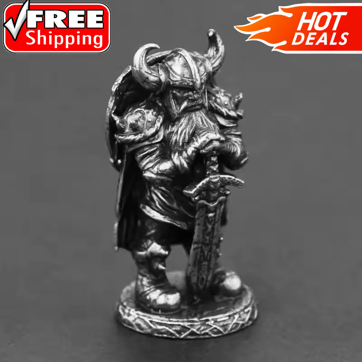 Vintage White Copper Viking Swordsman Miniature Figurine Statue Ornament Gift