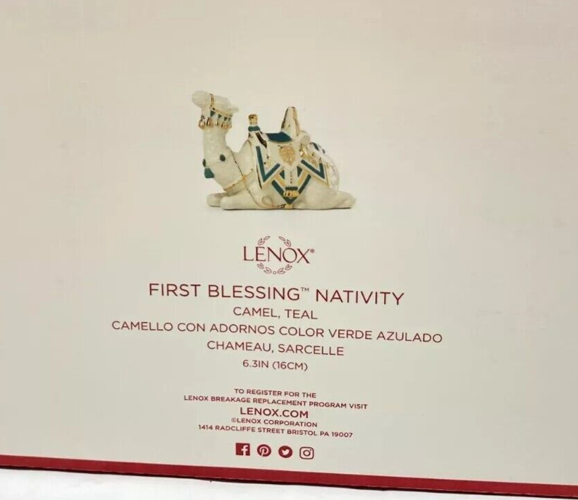 Lenox First Blessing Nativity Camel Figurine Laying Down Gold/Teal Trim New