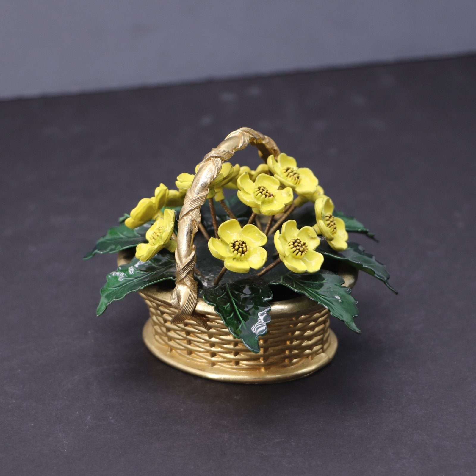Vtg Gorham Jane Hutcheson Metal Enamel Painted Flower Basket