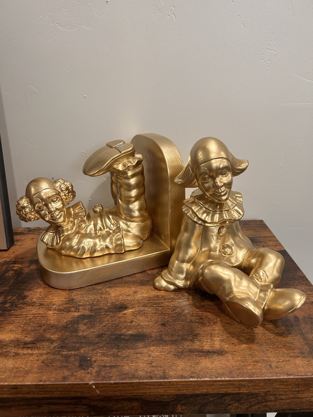 Vintage 1984 Scioto Ceramic Clown , Gold Paint ,Bookends.