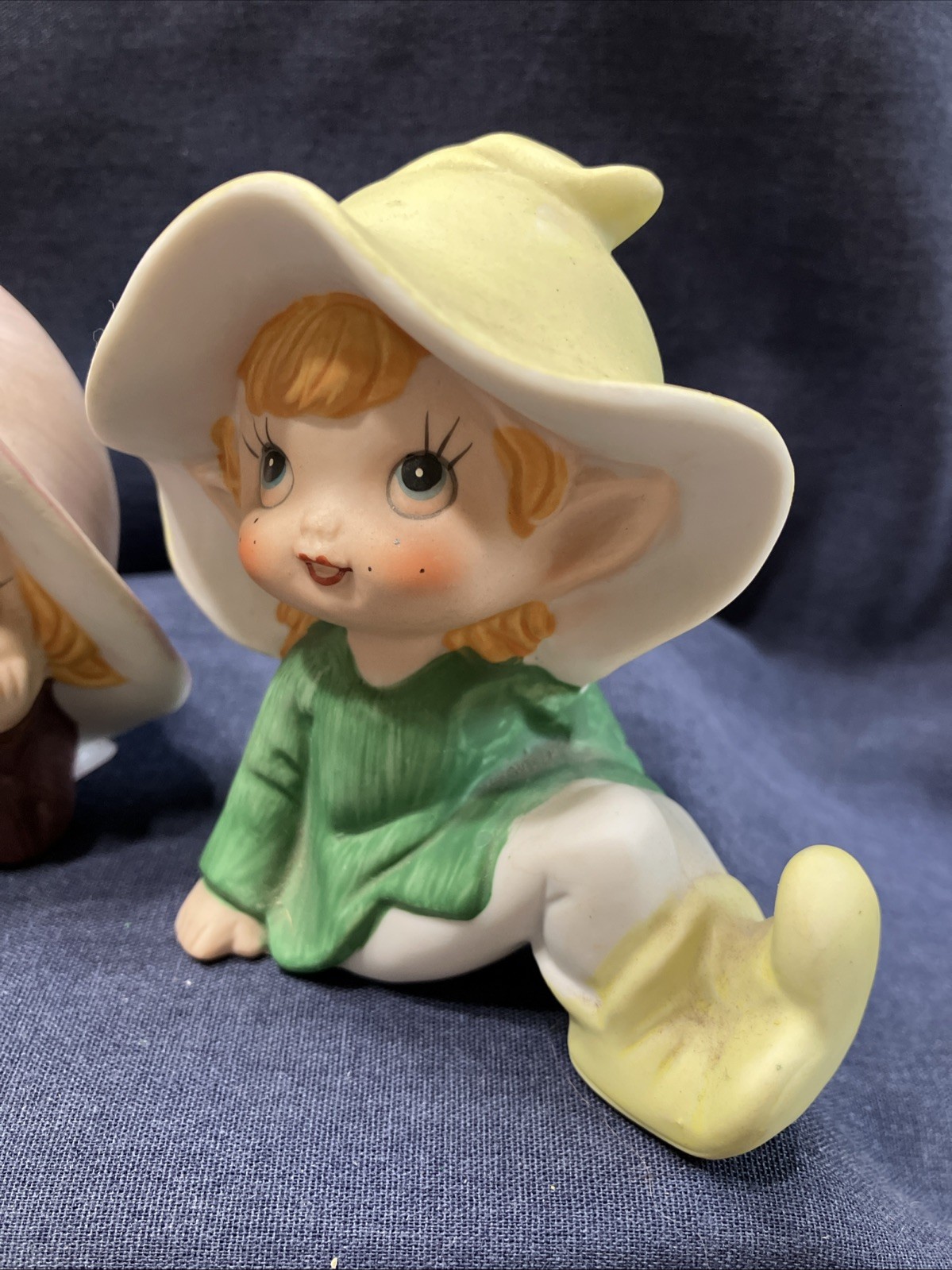Vtg. Homco Home Interior Elves Pixies Porcelain Figurines Set of 2 Yellow & Pink